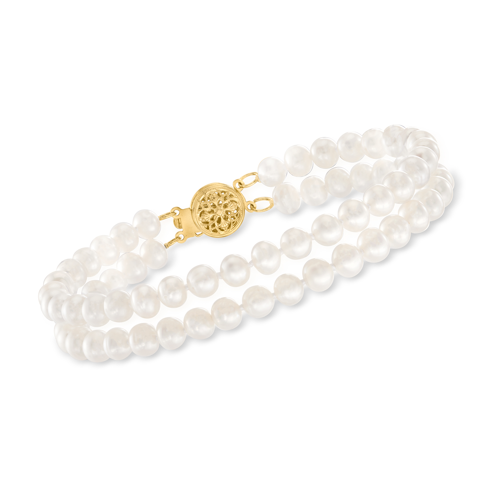 5-5.5mm Cultured Pearl Two-Row Bracelet in 14kt Yellow Gold | Ross-Simons