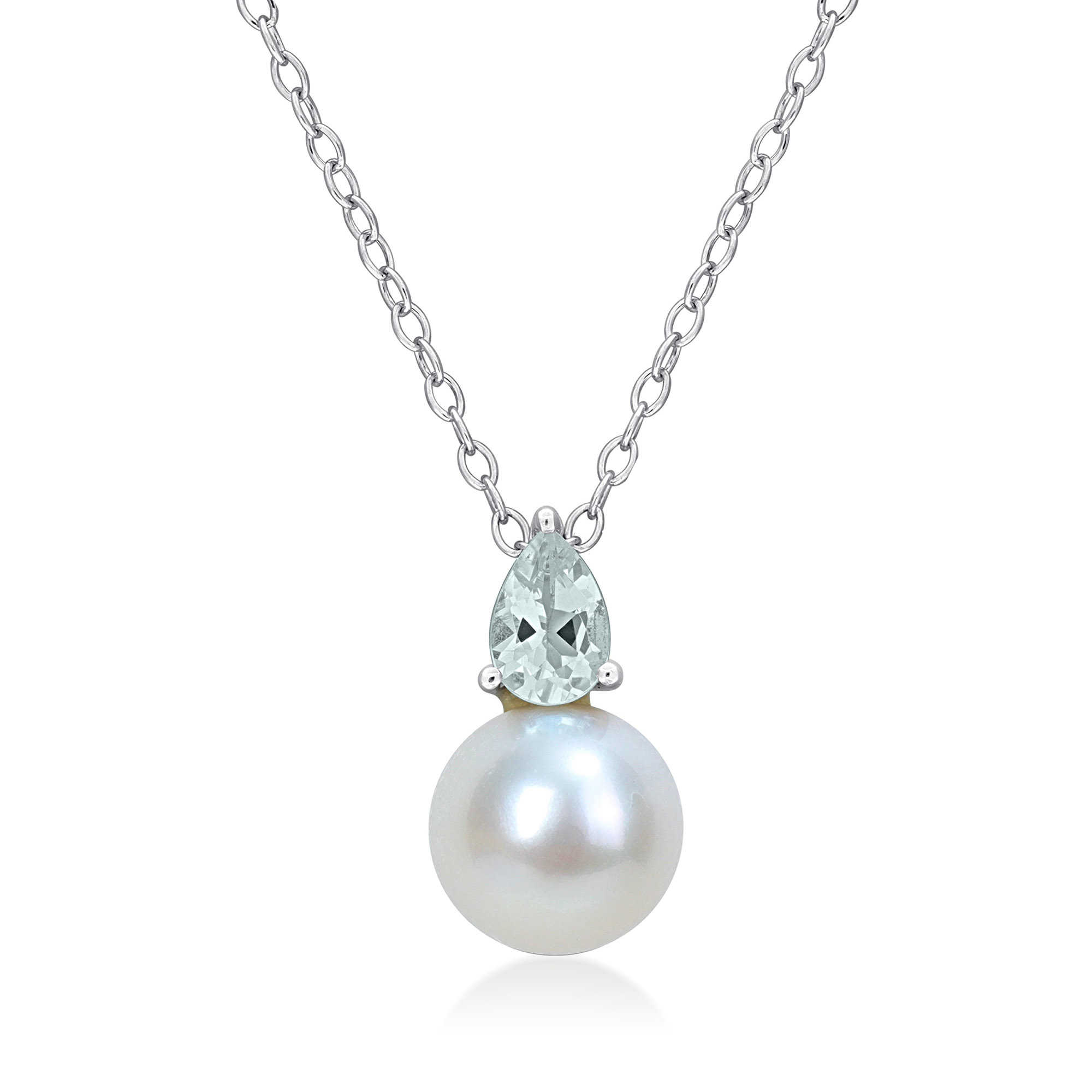 8.5-9mm Cultured Pearl and .40 Carat Aquamarine Pendant Necklace in ...