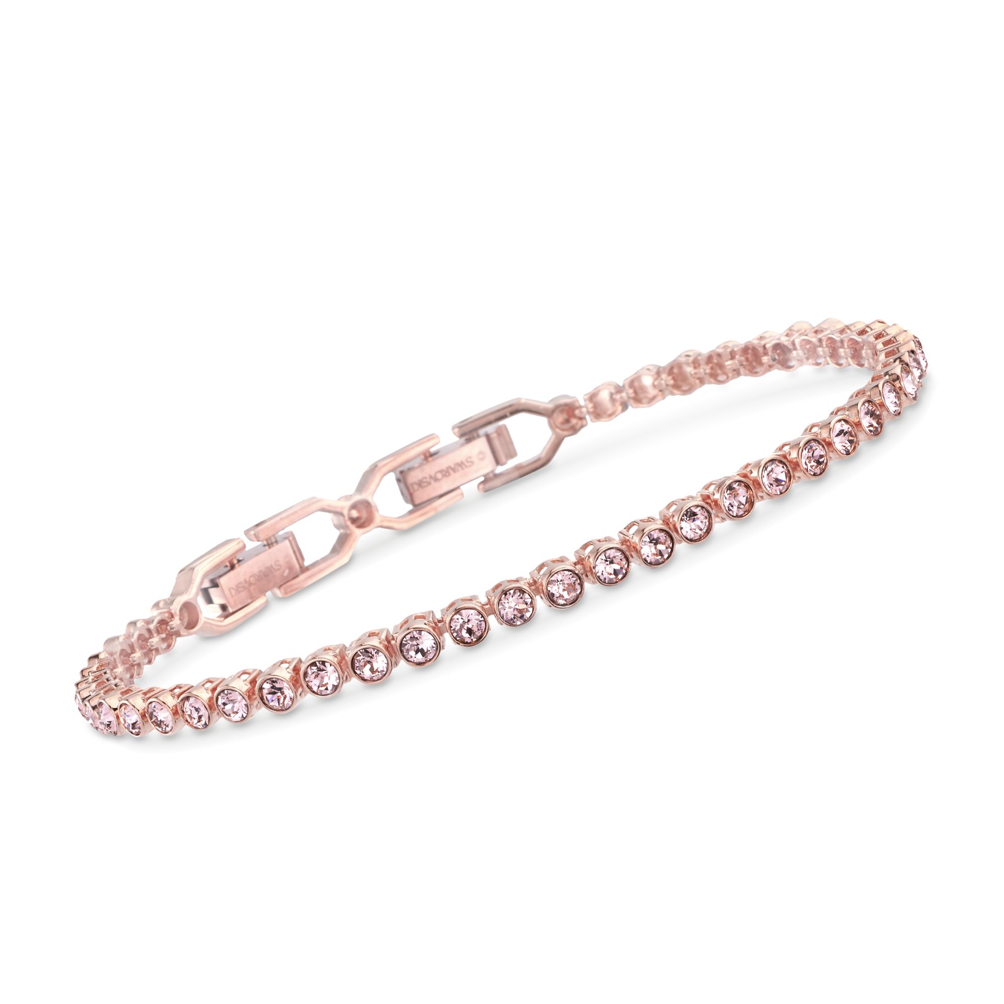 Swarovski Crystal "Emily" Pink Crystal Tennis Bracelet in Rose Gold Plate |  Ross-Simons