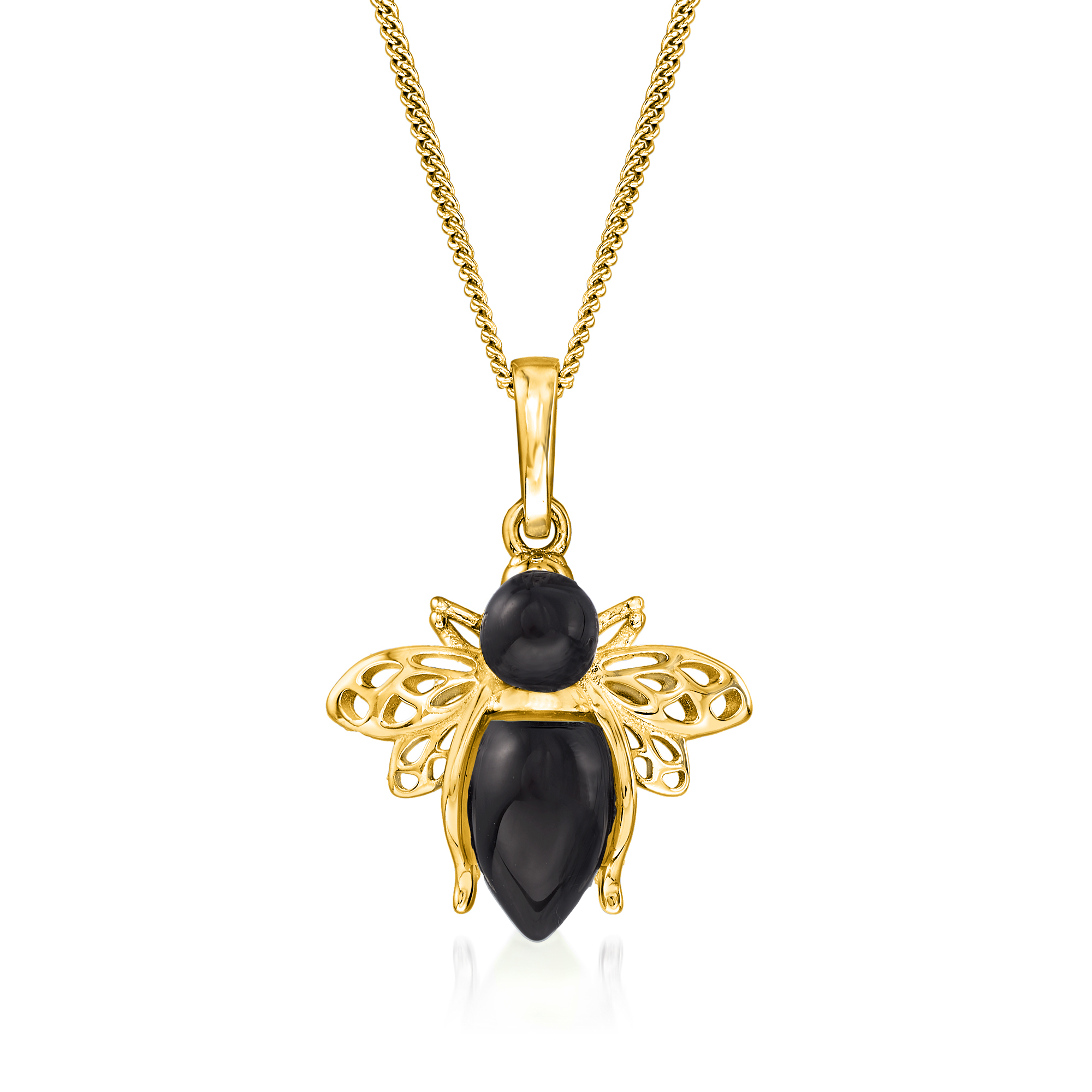 Black Onyx Bumblebee Pendant Necklace in 18kt Gold Over Sterling |  Ross-Simons
