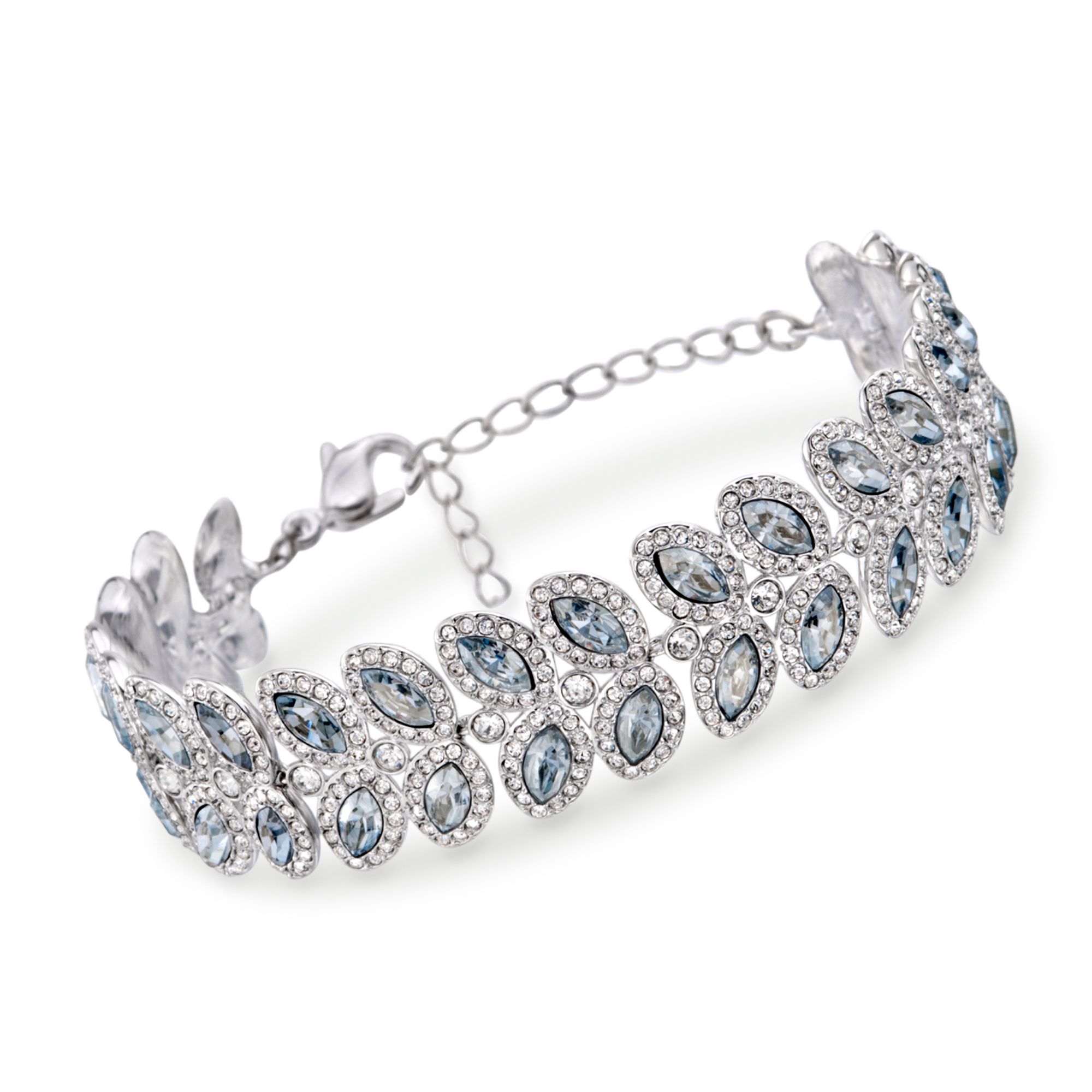 Swarovski Crystal "Baron" Blue and Clear Crystal Bracelet in Silvertone |  Ross-Simons