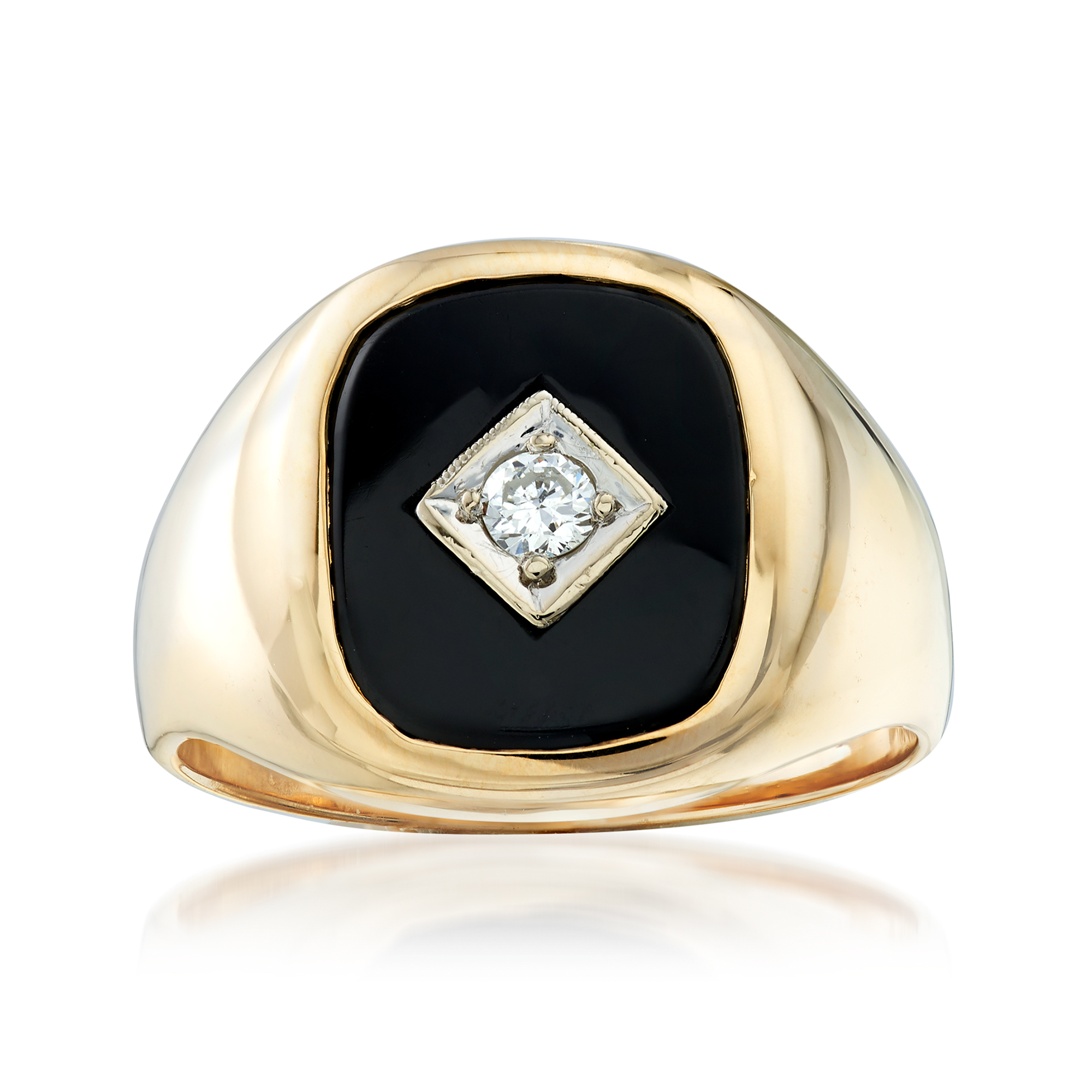 C. 1970 Vintage Men's Black Onyx and .12 Carat Diamond Ring in 14kt Yellow  Gold | Ross-Simons