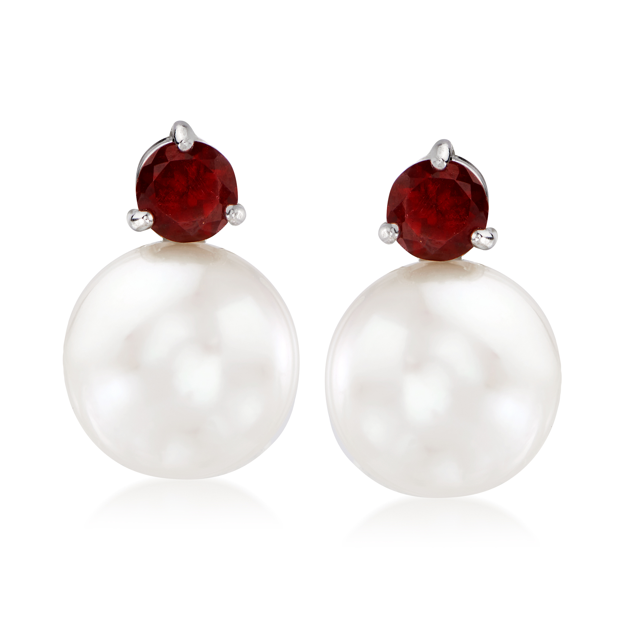 11mm Cultured Pearl and 1.00 ct. t.w. Garnet Earrings in Sterling Silver |  Ross-Simons