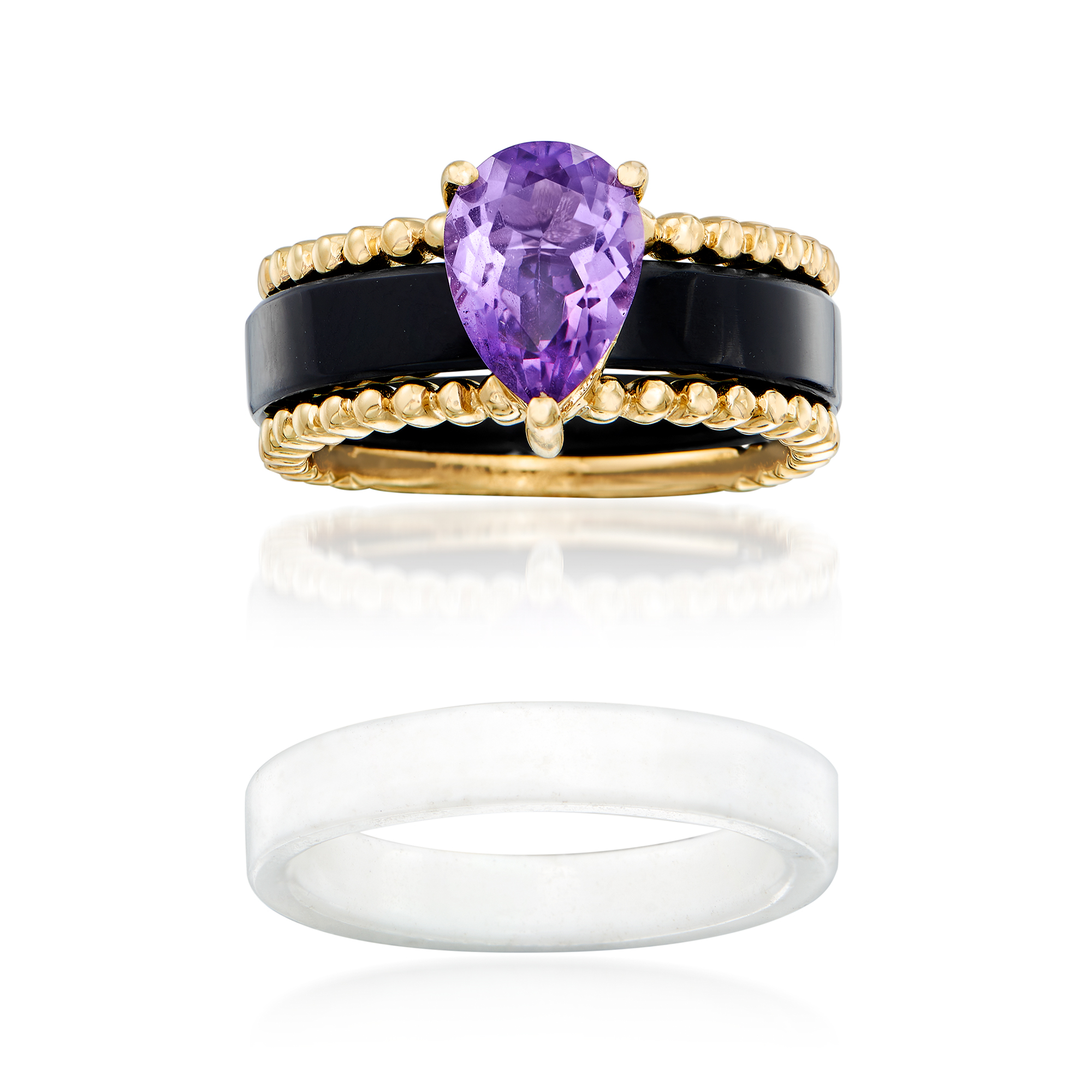 Black and White Agate and 1.60 Carat Amethyst Interchangeable Ring Set in  14kt Yellow Gold | Ross-Simons