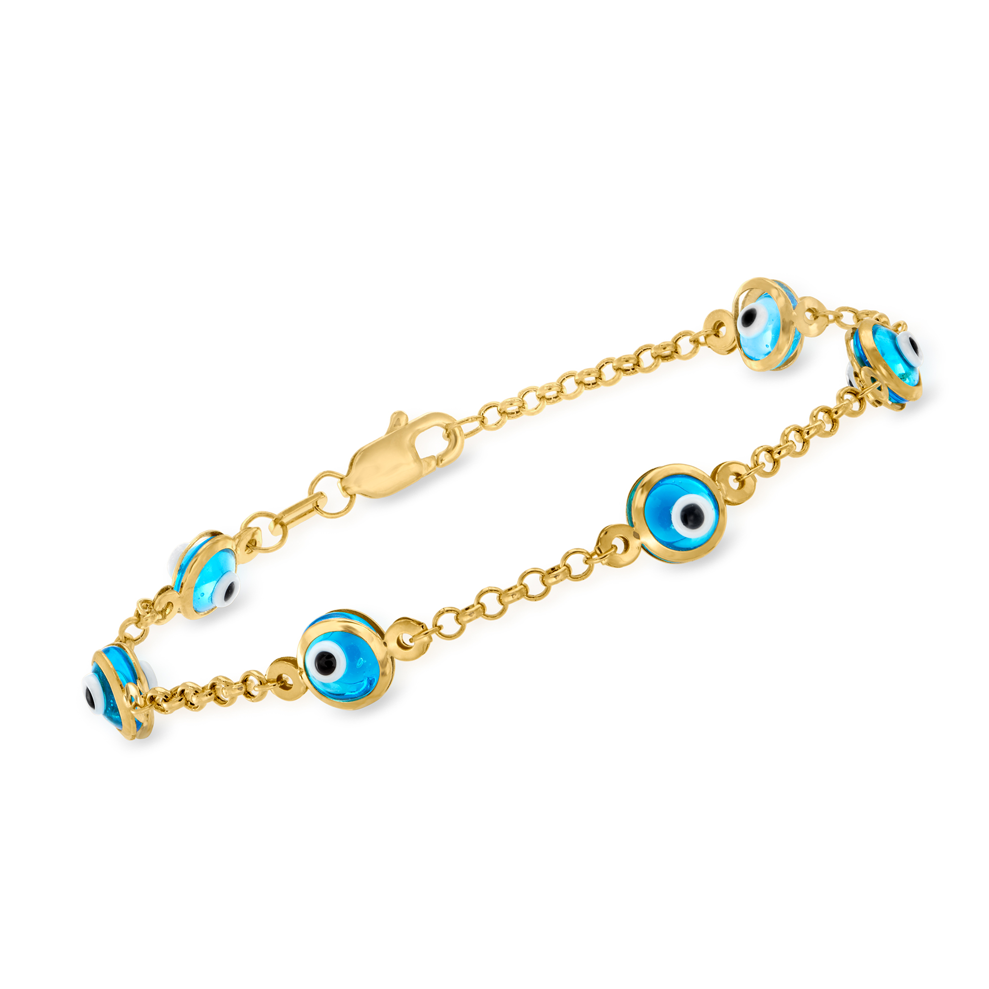 Child's 14kt Yellow Gold Evil Eye Station Bracelet. 5.5" | Ross-Simons