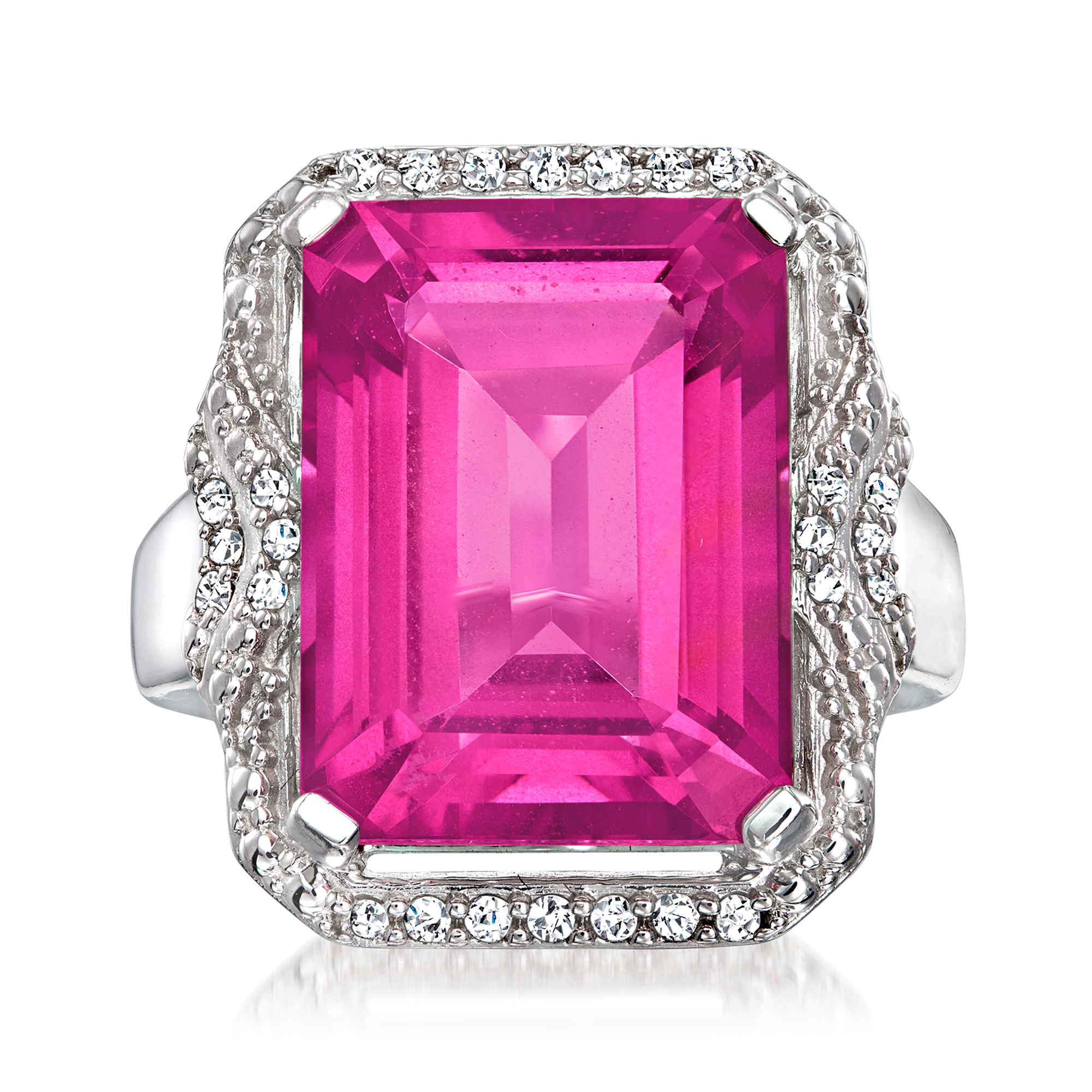15.00 Carat Pink Topaz and .20 ct. t.w. Diamond Ring in Sterling Silver |  Ross-Simons
