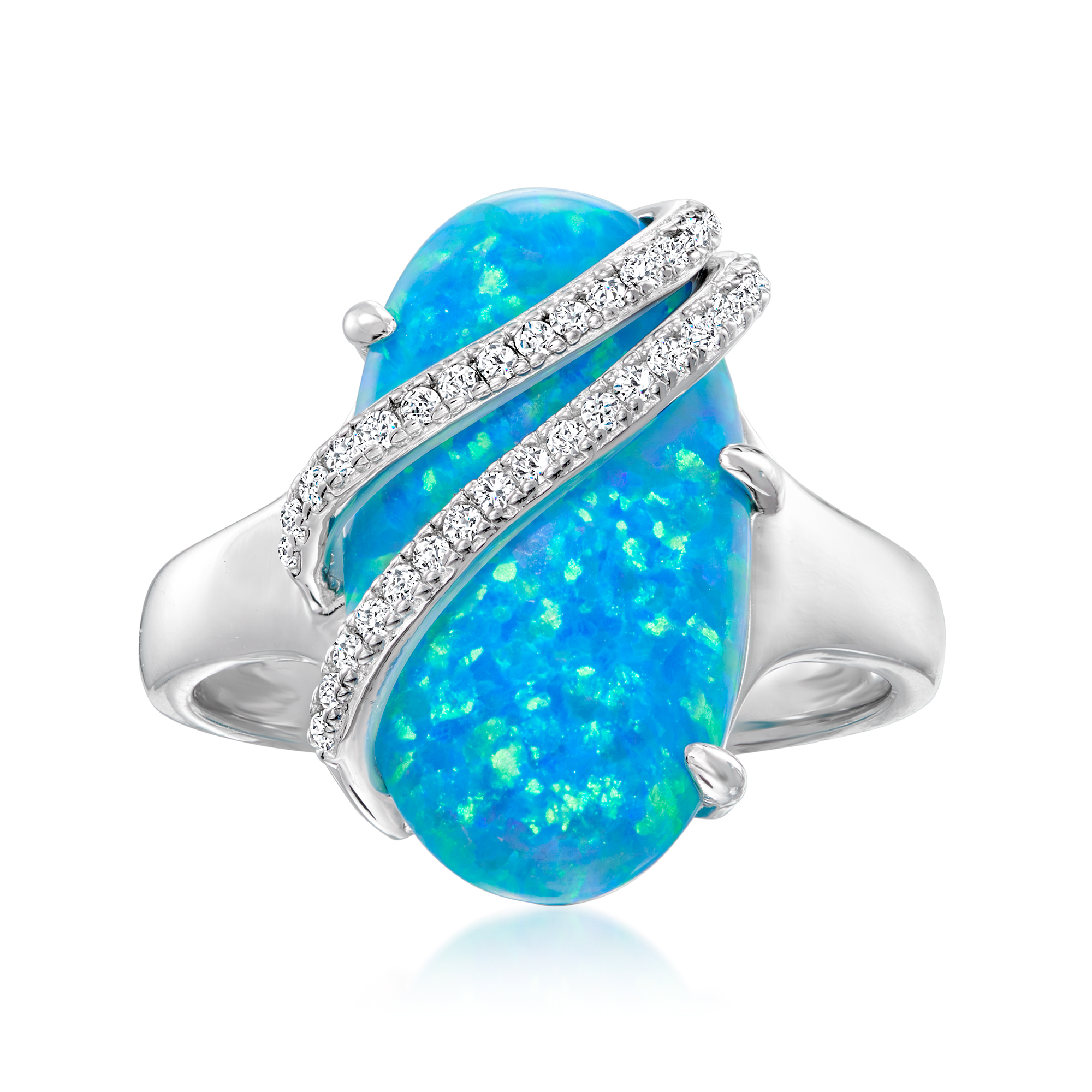 Charles Garnier Synthetic Blue Opal Ring with .16 ct. t.w. CZs in Sterling  Silver | Ross-Simons
