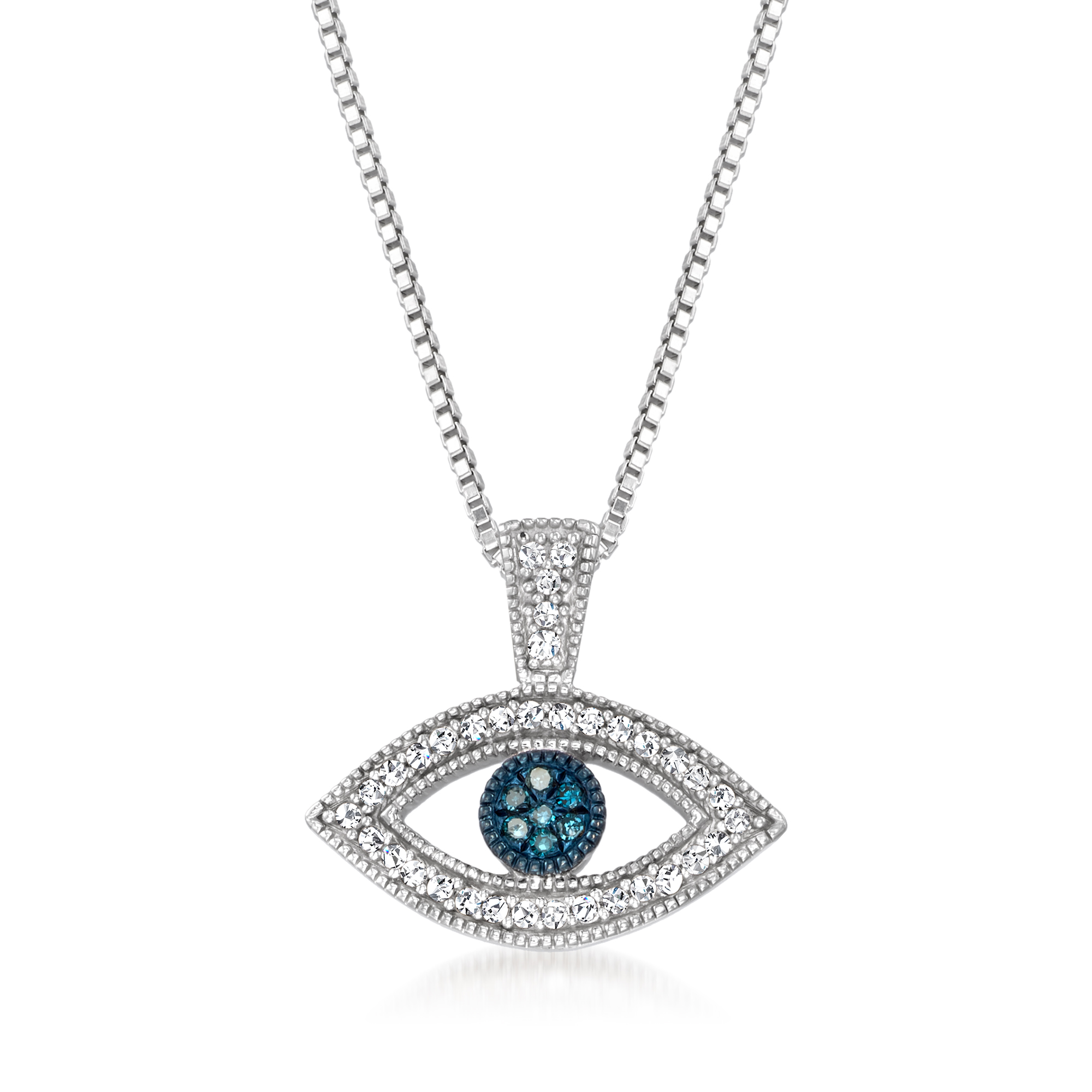 10 ct. t.w. Blue and White Diamond Evil Eye Pendant Necklace in Sterling  Silver | Ross-Simons