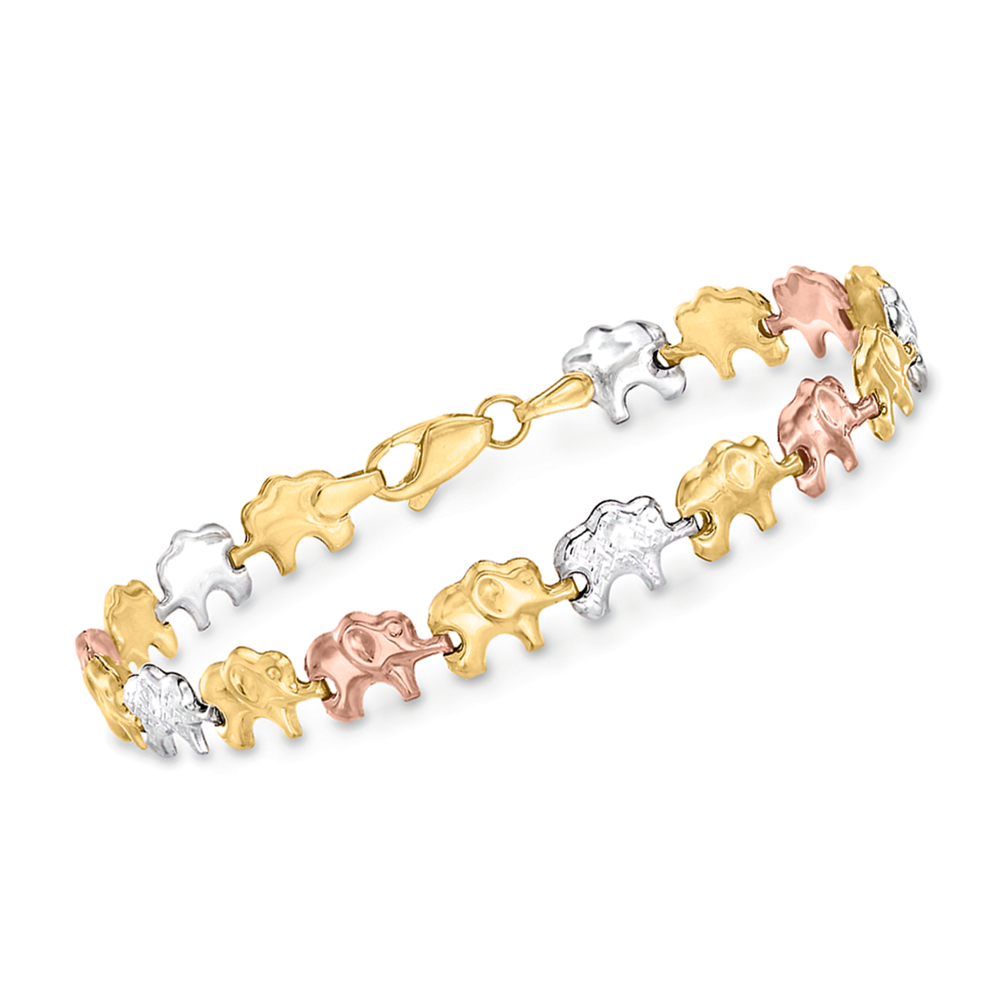 14kt Tri-Colored Gold Elephant Bracelet | Ross-Simons