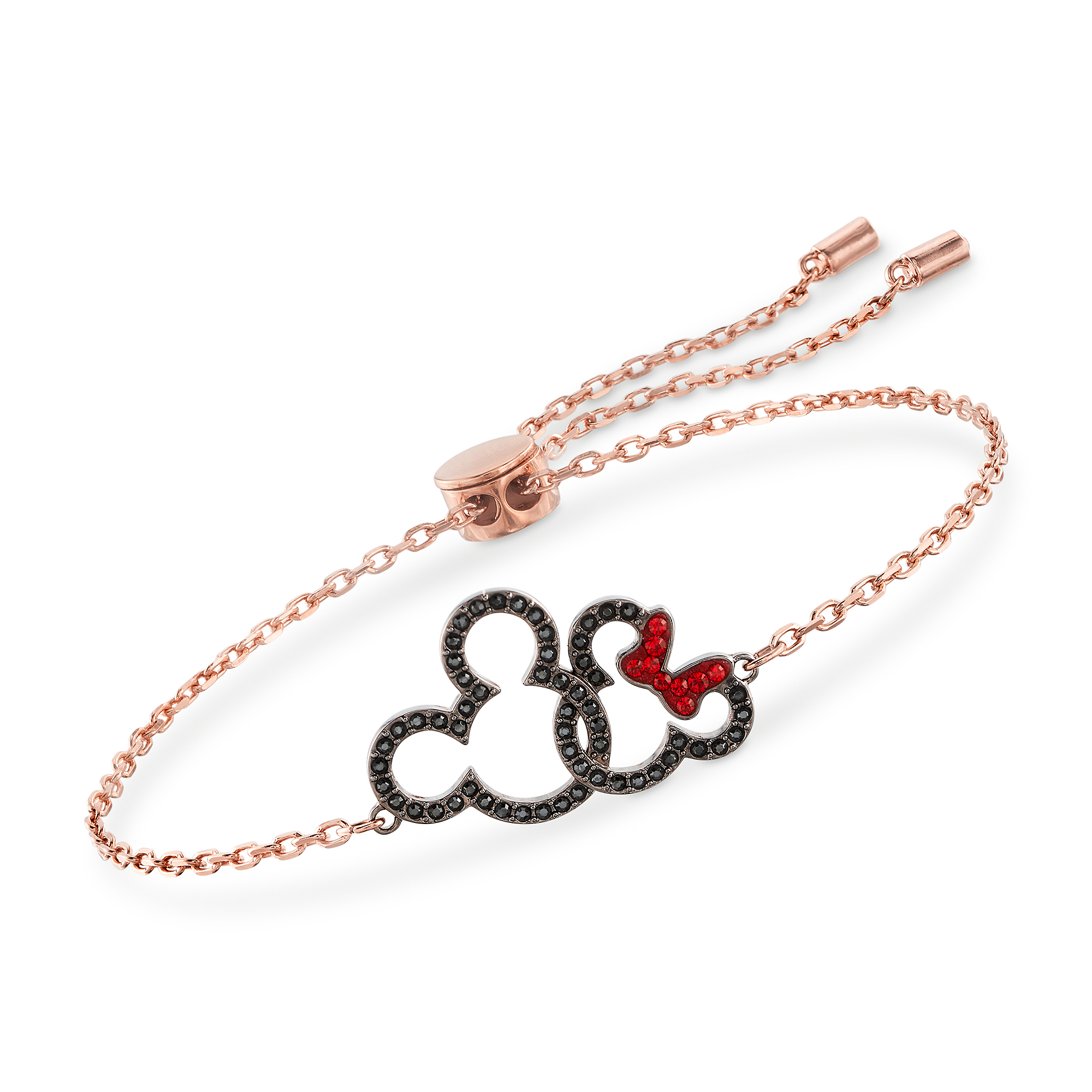 Swarovski Crystal Mickey and Minnie Mouse Bolo Bracelet in Rose Gold-Plated  Metal | Ross-Simons