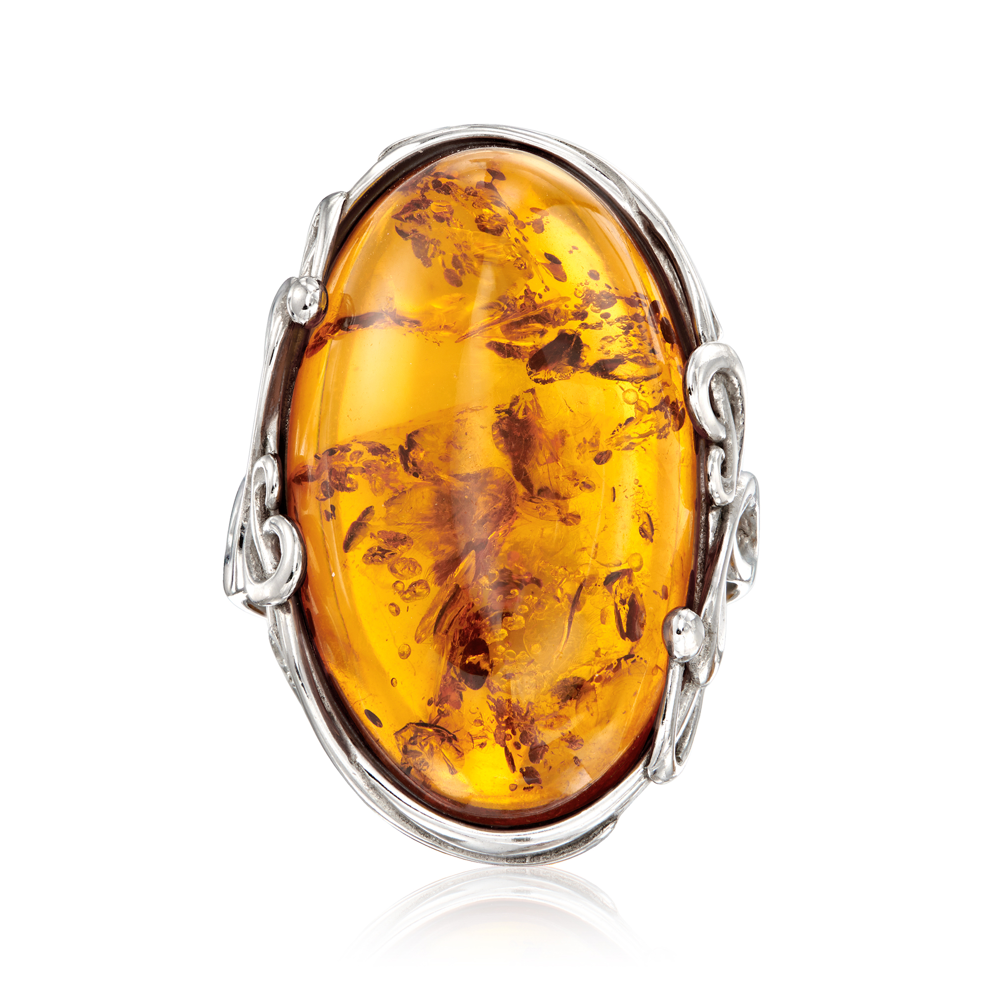 Orange Amber Ring in Sterling Silver | Ross-Simons
