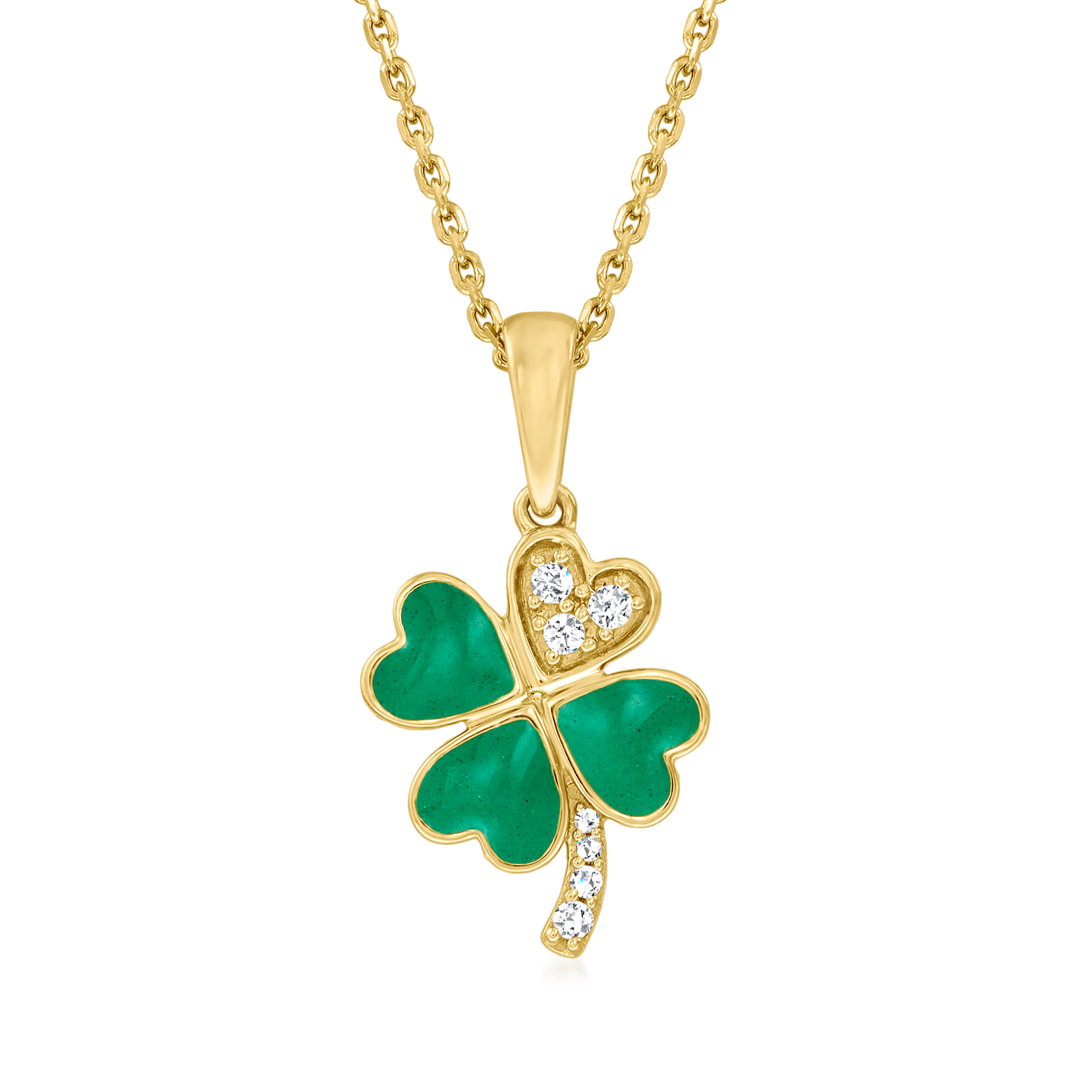 Green Enamel Four-Leaf Clover Pendant Necklace with Diamond Accents in ...