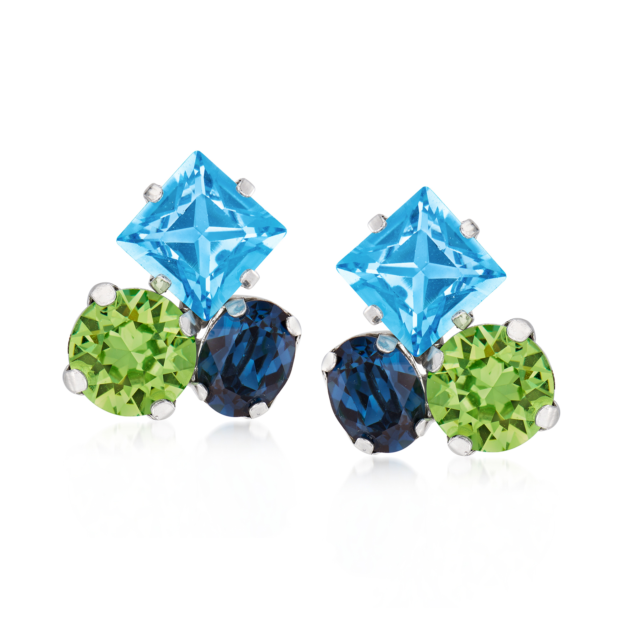 Italian Blue and Green Swarovski Crystal Cluster Earrings in Sterling  Silver | Ross-Simons