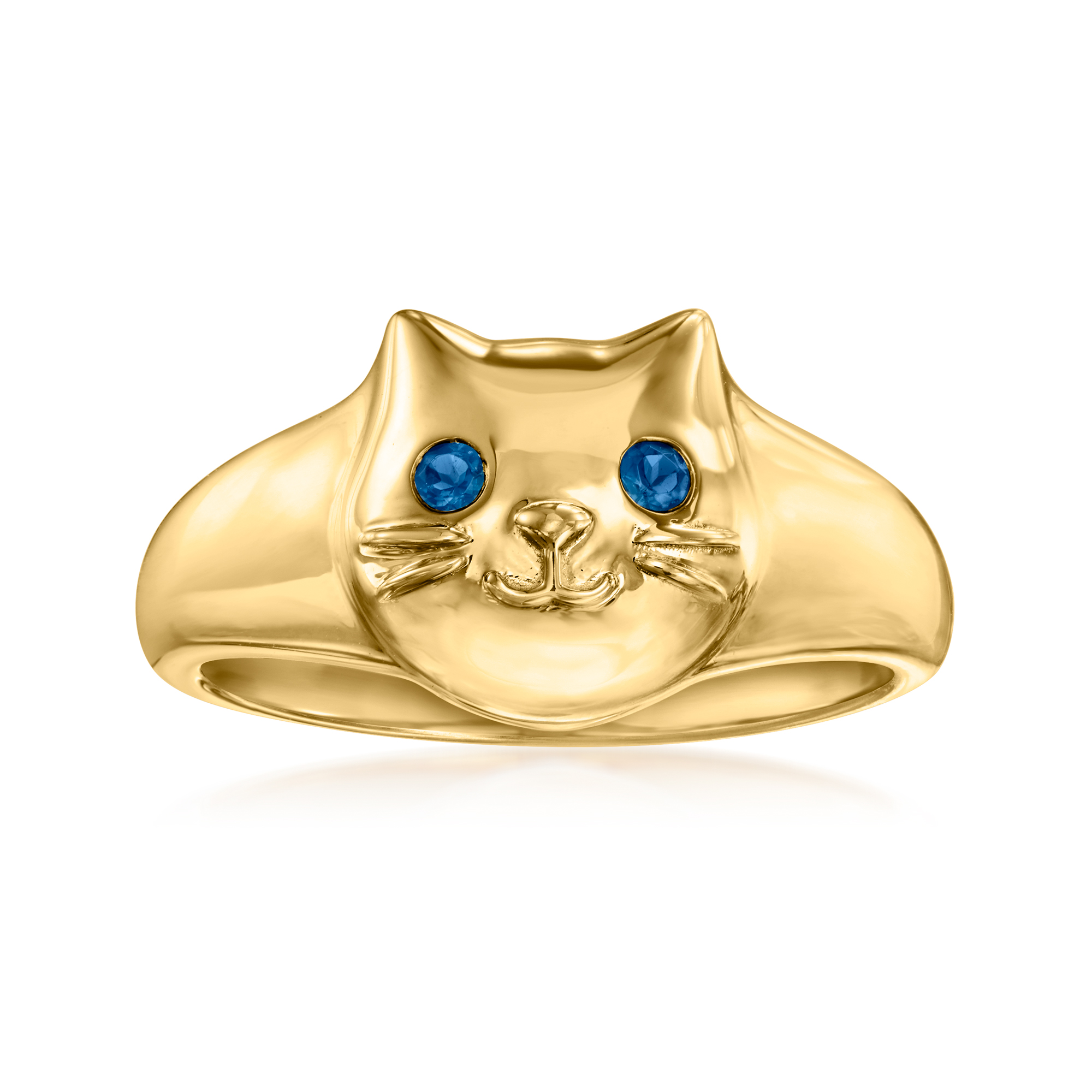 18kt Gold Over Sterling Cat Ring with London Blue Topaz Accents |  Ross-Simons