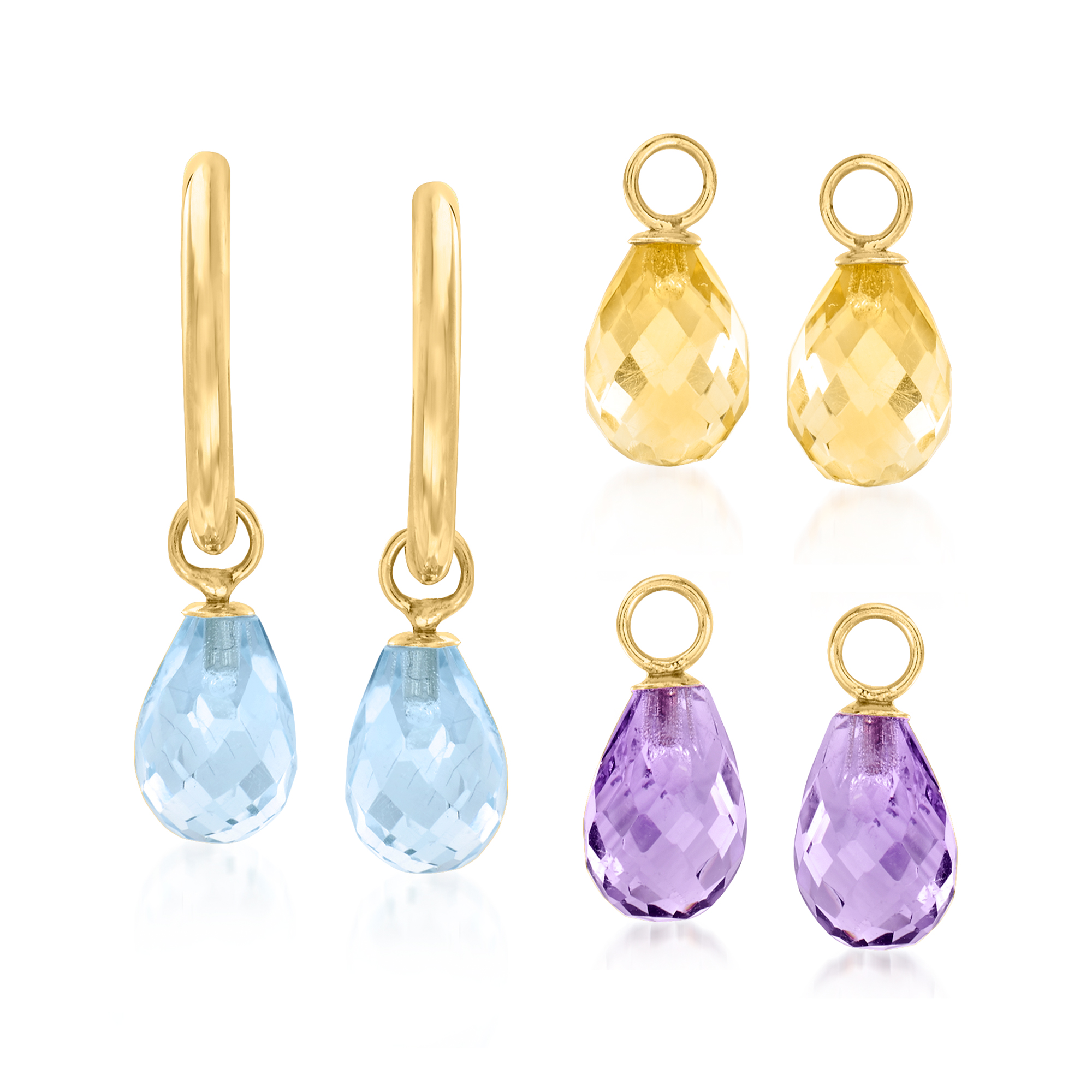 Interchangeable Jewelry Set: 8.00ct. t.w. Multi-Gemstone C-Hoop Drop  Earrings in 14kt Yellow Gold | Ross-Simons