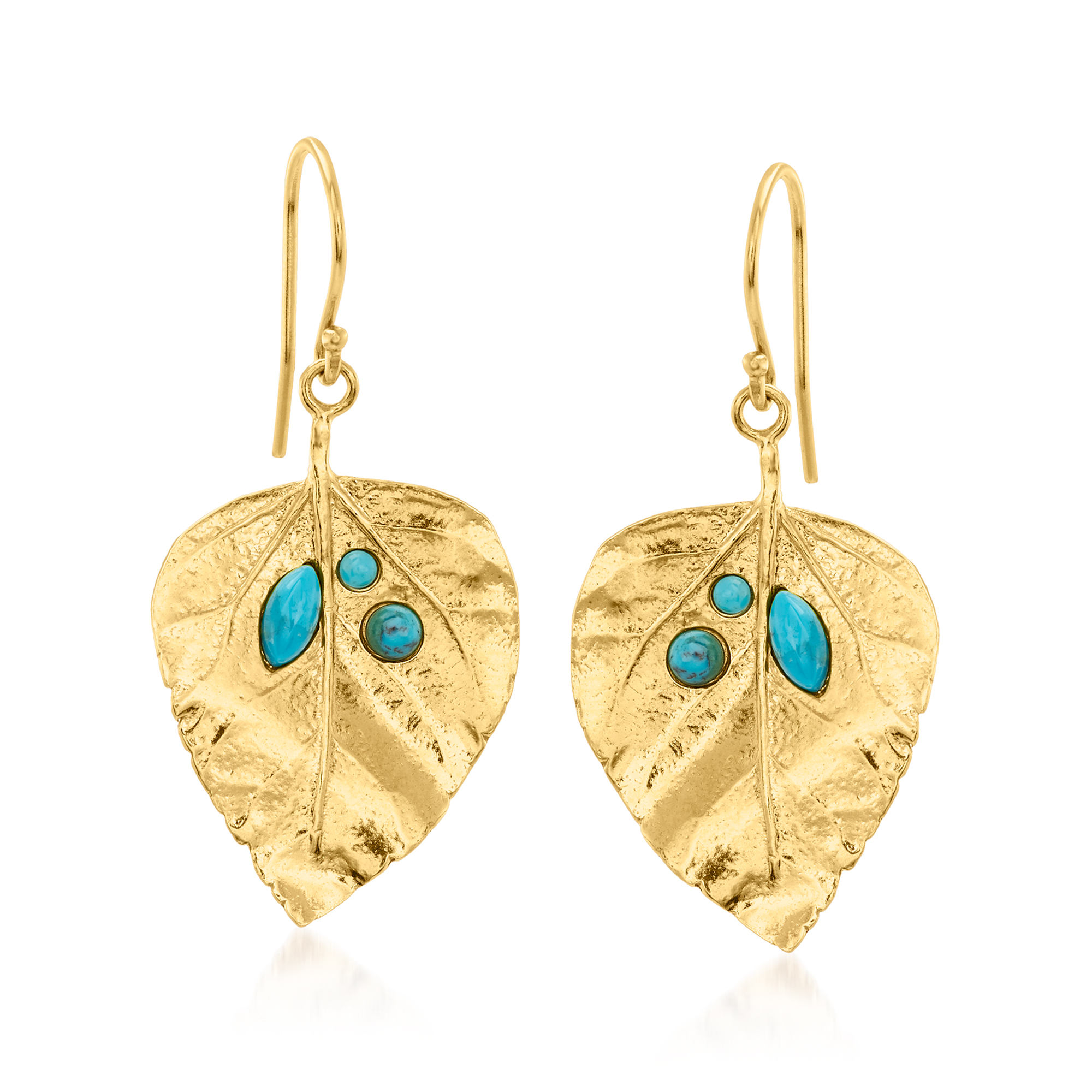 Turquoise and 18kt Gold Over Sterling Leaf Drop Earrings | Ross-Simons