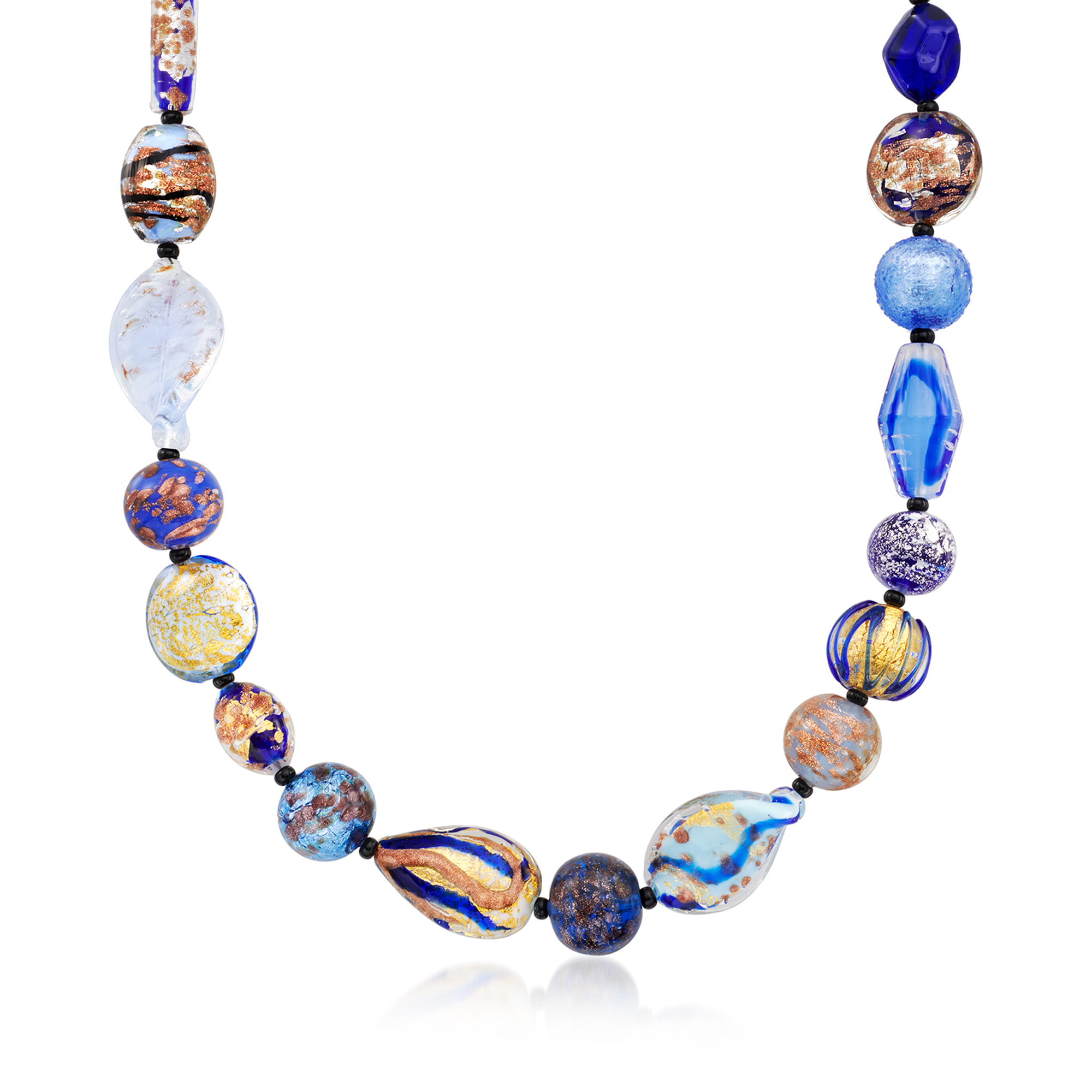 Italian Multicolored Murano Glass Bead Necklace in 18kt Gold Over Sterling  | Ross-Simons