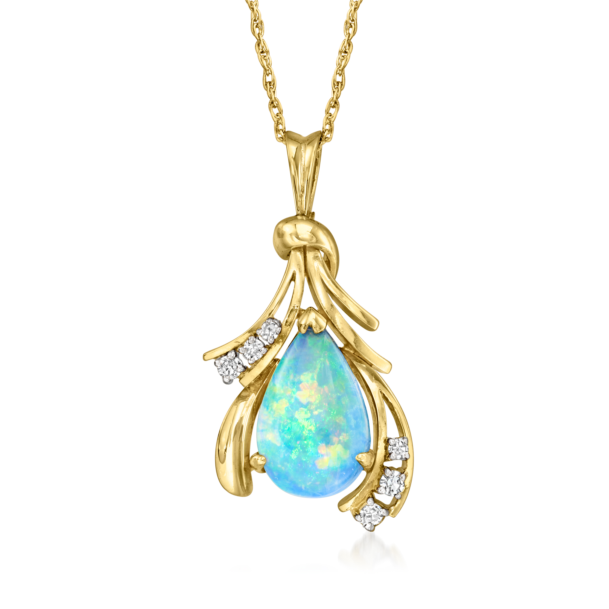 C. 1980 Vintage Opal and .15 ct. t.w. Diamond Pendant Necklace in