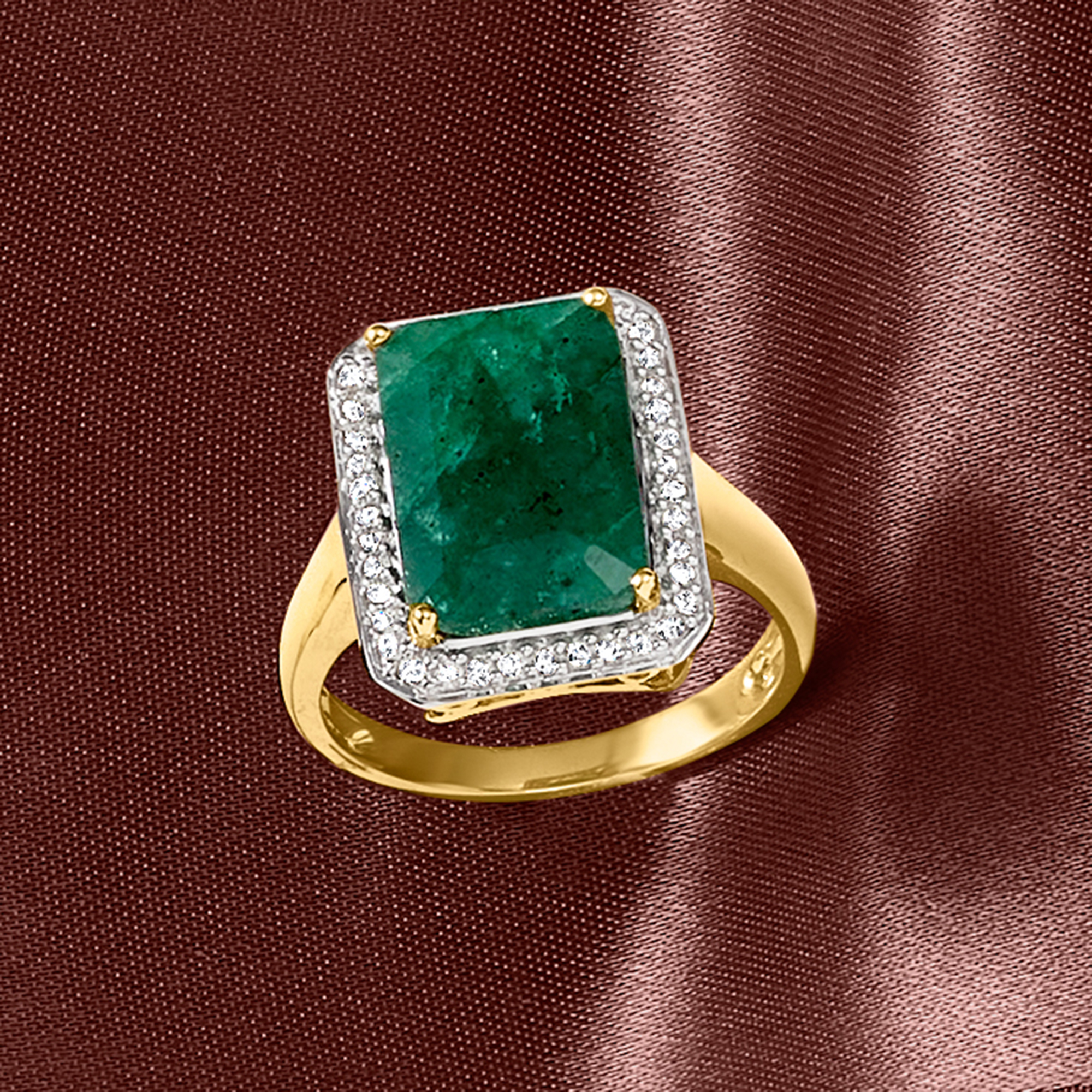 5.50 Carat Emerald and .20 ct. t.w. Diamond Ring in 14kt Yellow