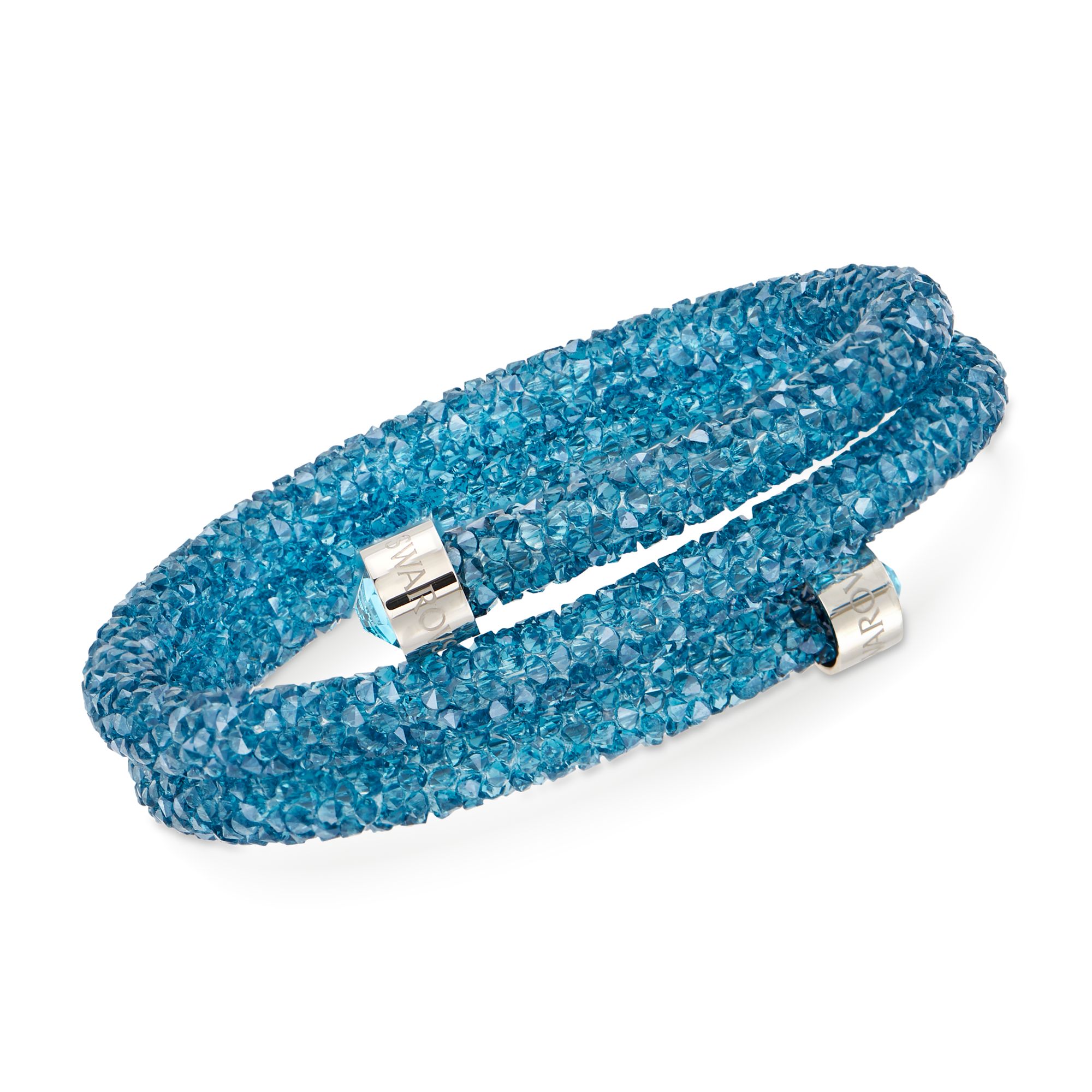Swarovski Crystal "Crystaldust" Aqua Crystal Coil Bangle Bracelet with  Stainless Steel | Ross-Simons