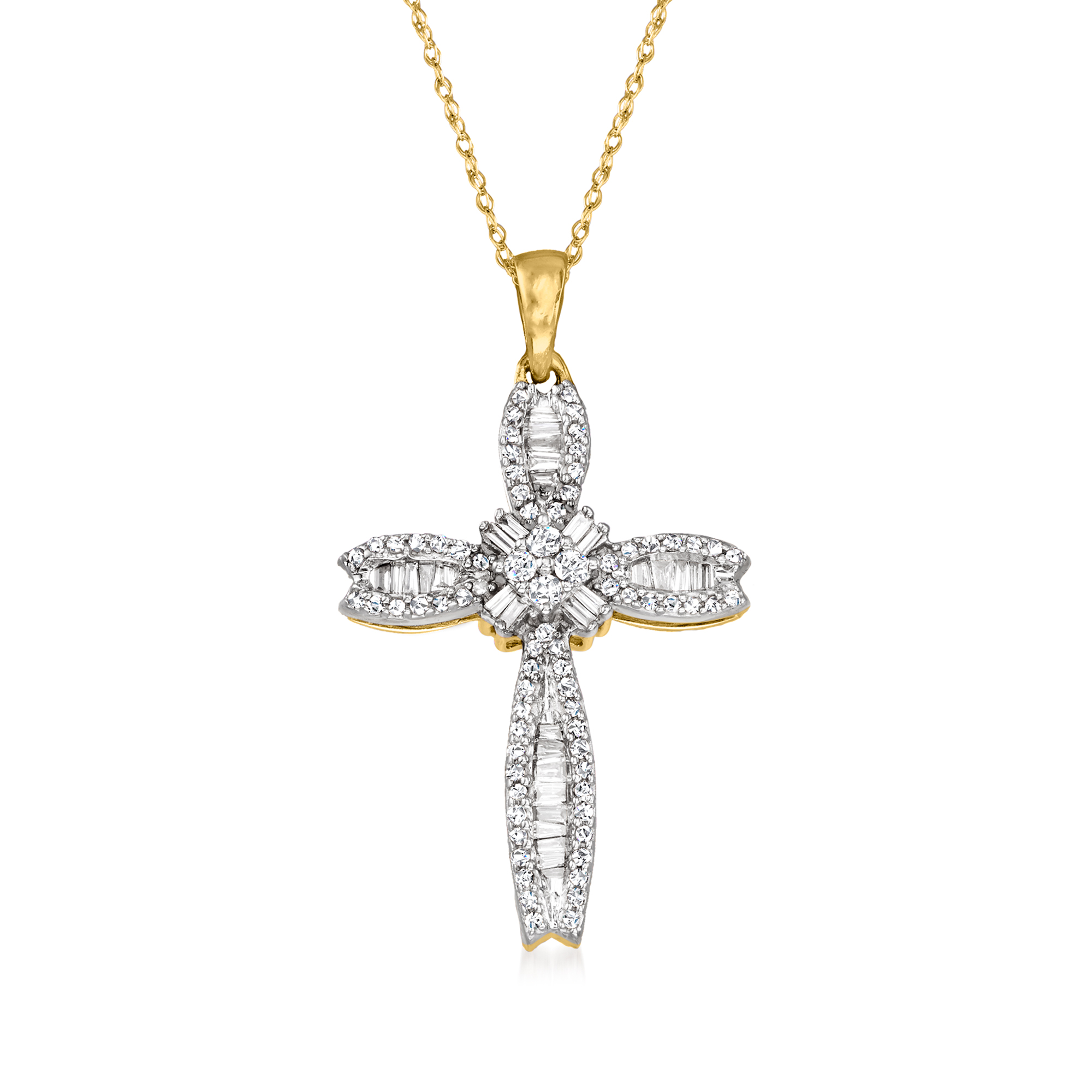 40 ct. t.w. Baguette and Round Diamond Cross Pendant Necklace in