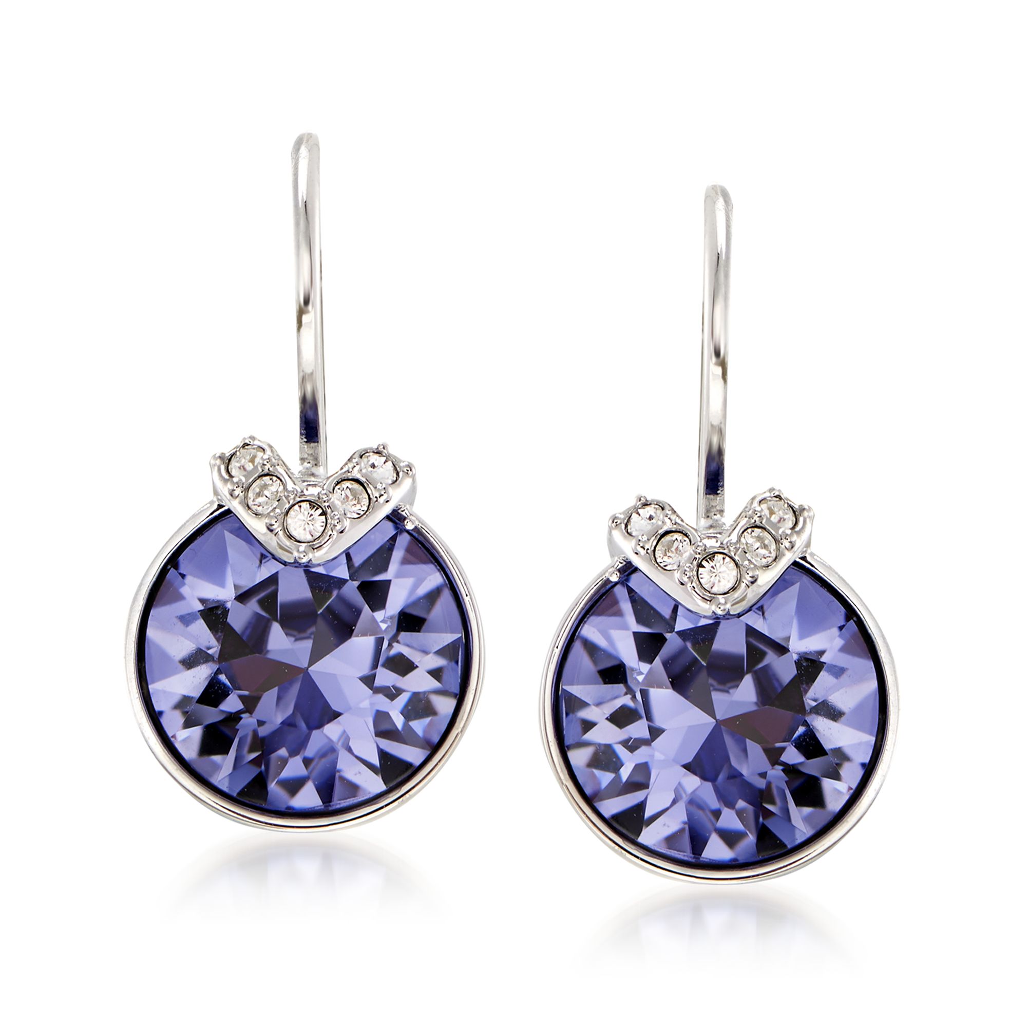Swarovski Crystal "Bella" Purple and Clear Crystal V-Shaped Drop Earrings  in Silvertone | Ross-Simons