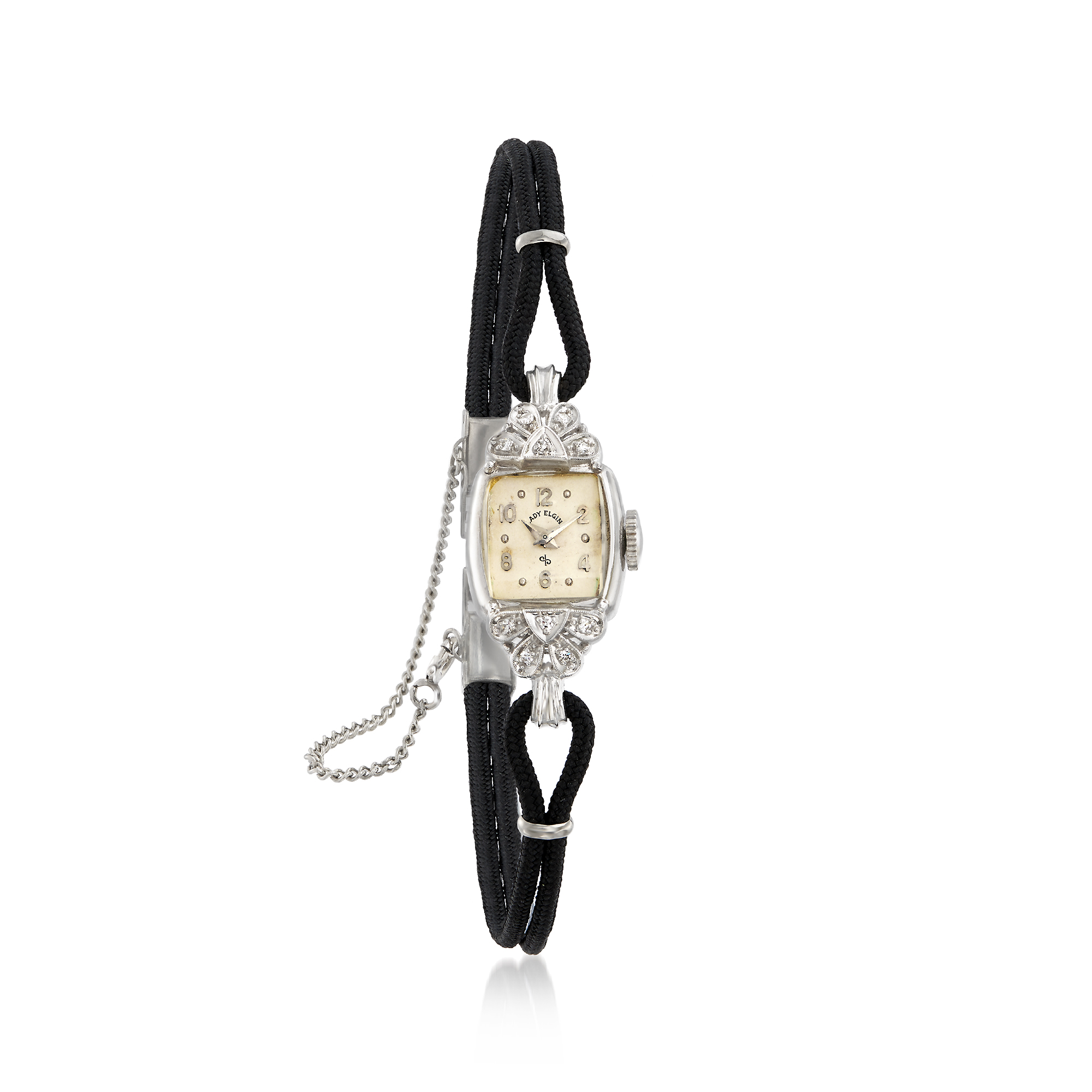 C. 1950 Vintage Elgin Women's .10 ct. t.w. Diamond Mechanical 13mm Watch in  14kt White Gold | Ross-Simons