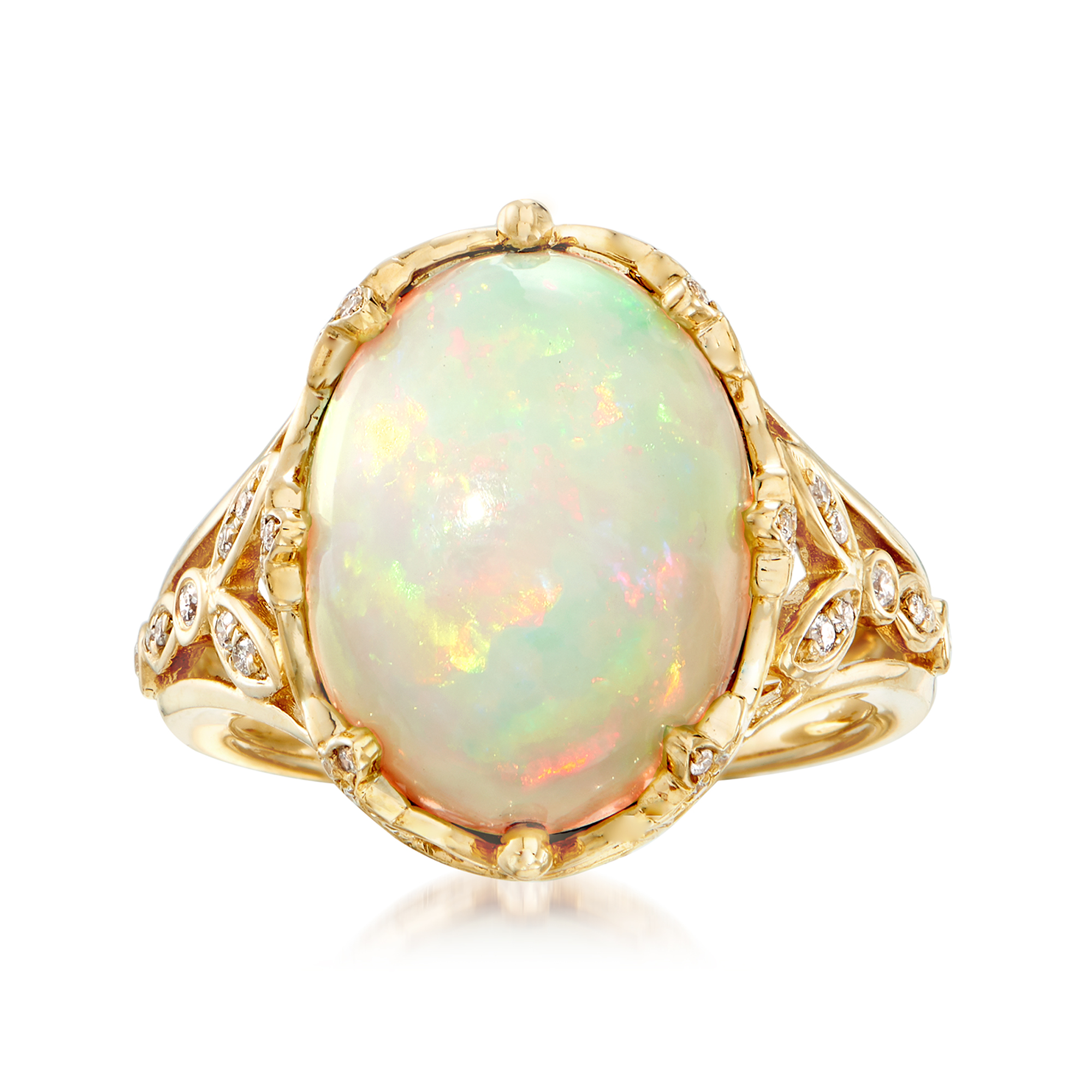 Ethiopian Opal and .28 ct. t.w. Diamond Ring in 14kt Yellow Gold |  Ross-Simons