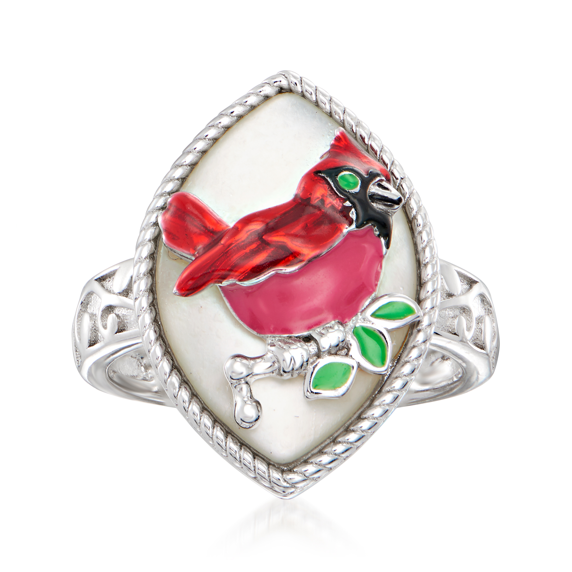 Mother-of-Pearl and Multicolored Enamel Cardinal Ring in Sterling Silver |  Ross-Simons