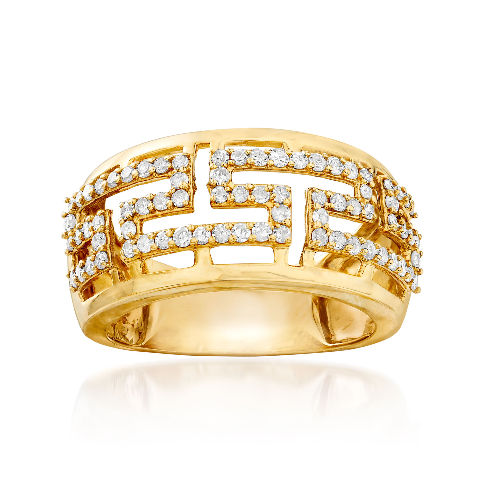 55 ct. t.w. Diamond Greek Key Ring in 14kt Yellow Gold | Ross-Simons