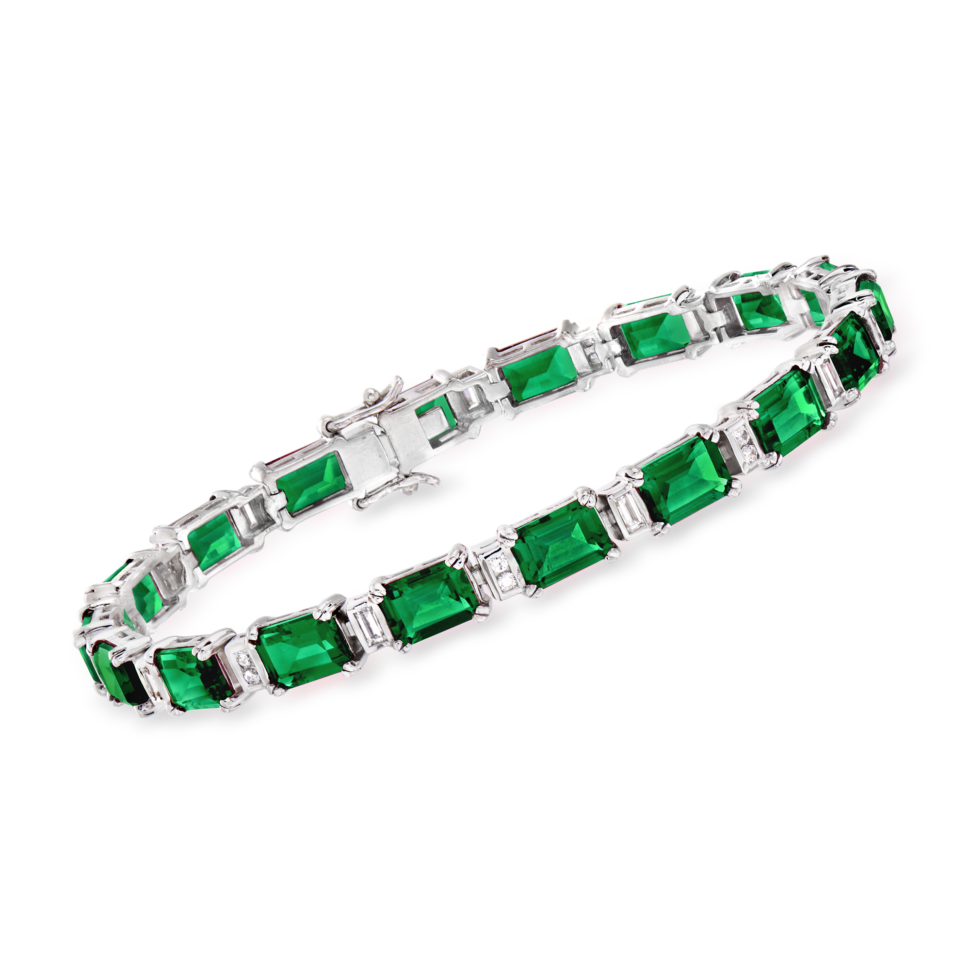 18.00 ct. t.w. Simulated Emerald and .80 ct. t.w. CZ Bracelet in Sterling  Silver | Ross-Simons