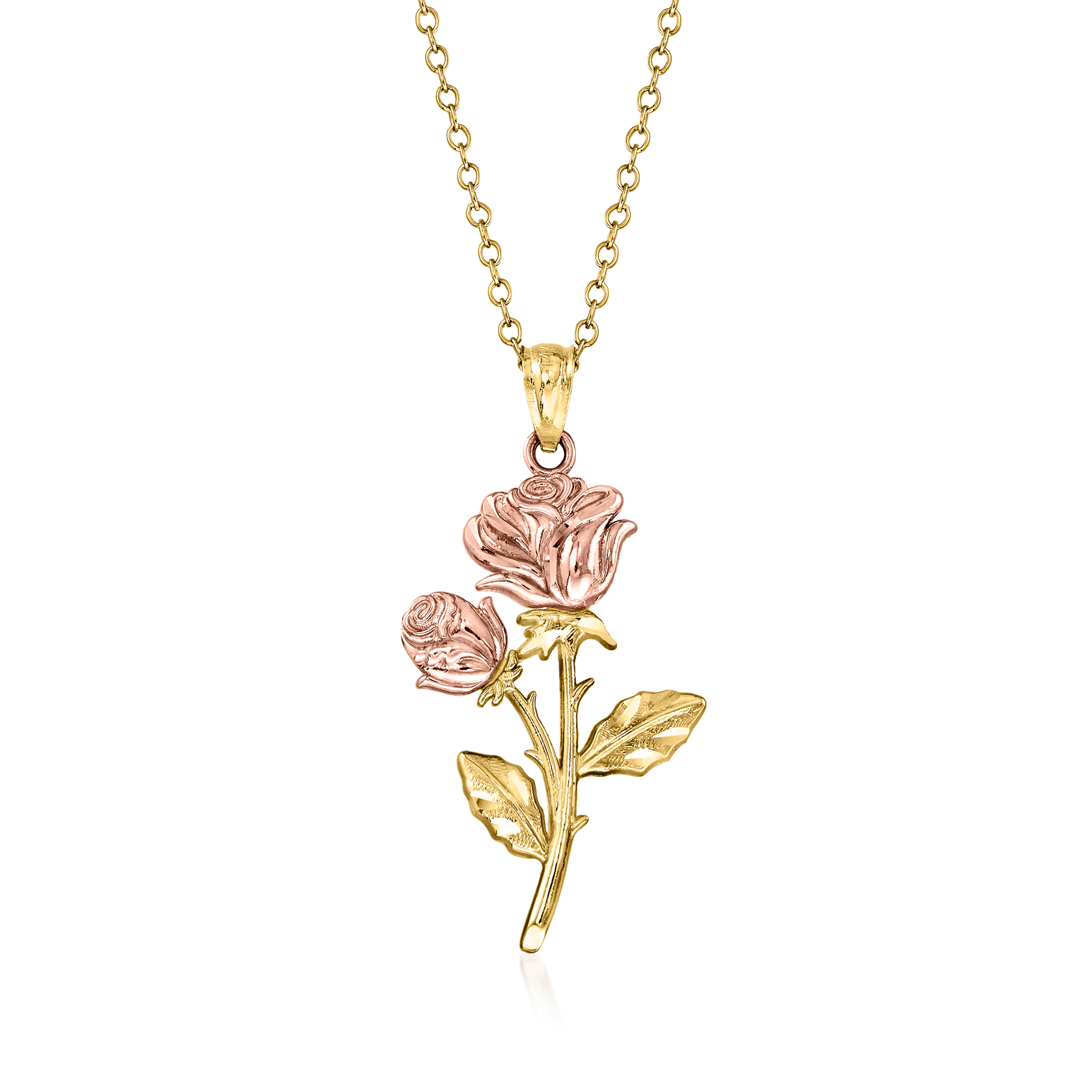 14kt Two-Tone Gold Rose Pendant Necklace | Ross-Simons