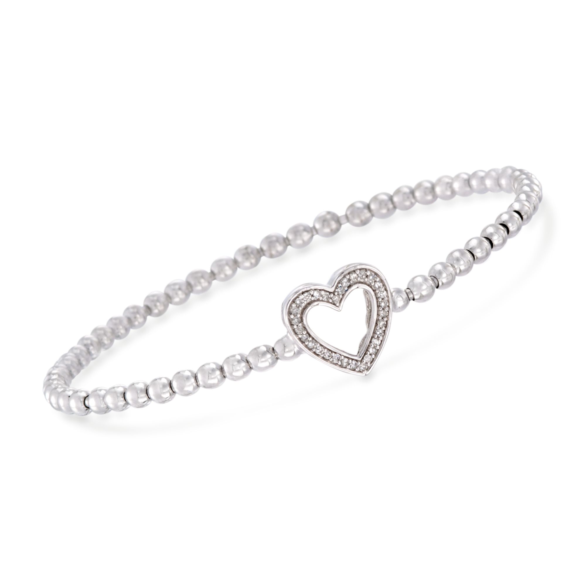 .15 ct. t.w. Diamond Heart Bead Stretch Bracelet in Sterling Silver