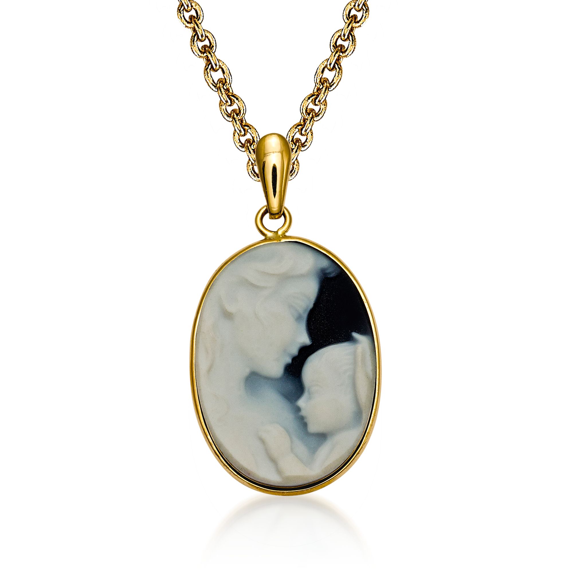 Blue Agate Mother and Child Cameo Pendant Necklace in 14kt Yellow Gold |  Ross-Simons