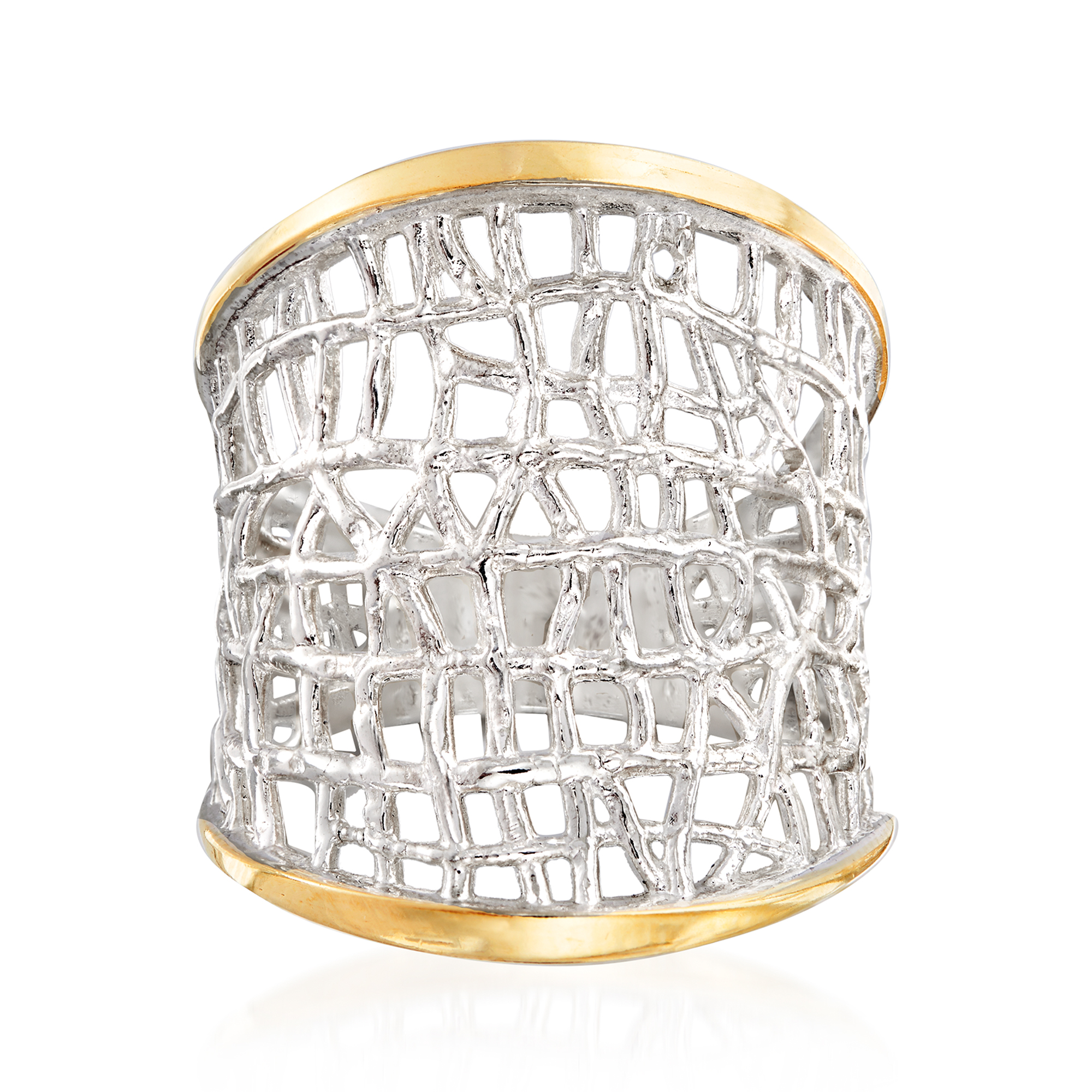 Sterling Silver and 14kt Yellow Gold Free-Form Lattice Ring | Ross-Simons
