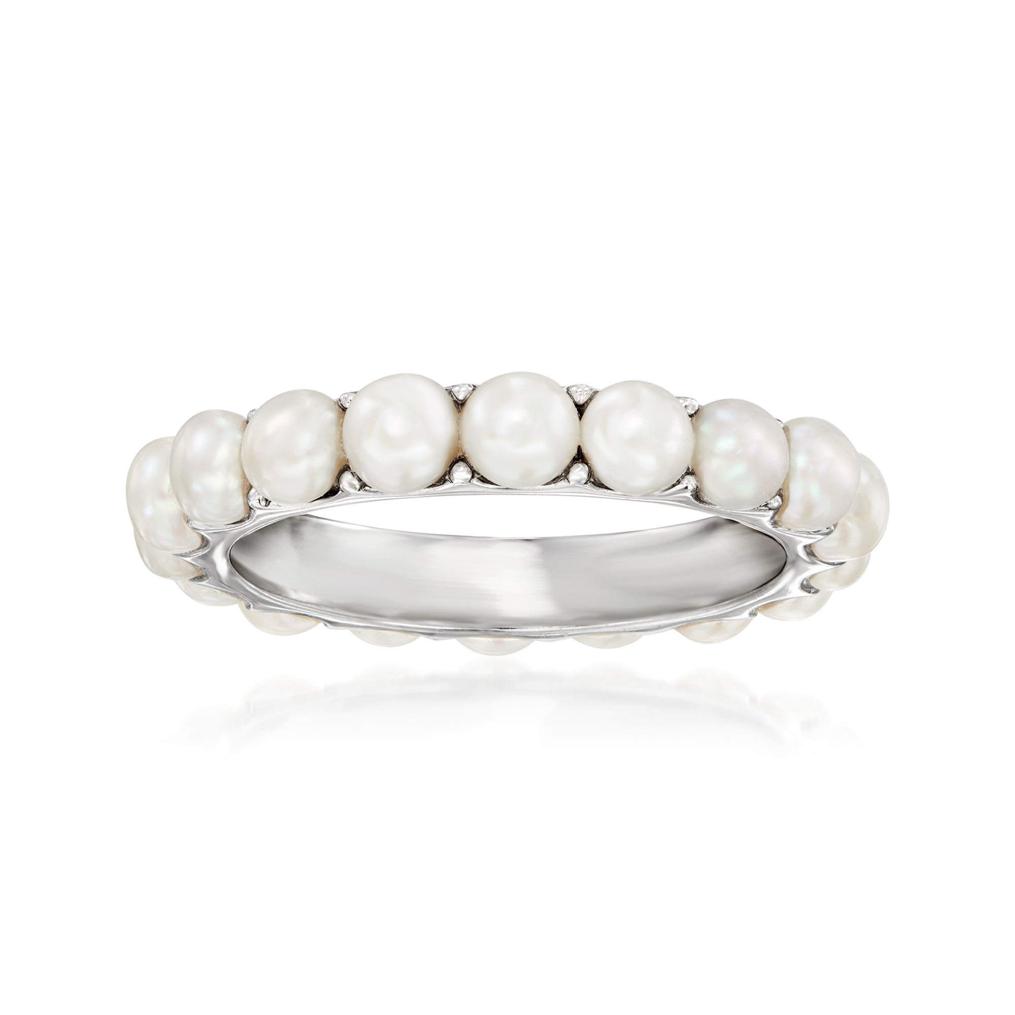 3.5-3.75mm Cultured Pearl Eternity Ring in Sterling Silver | Ross-Simons