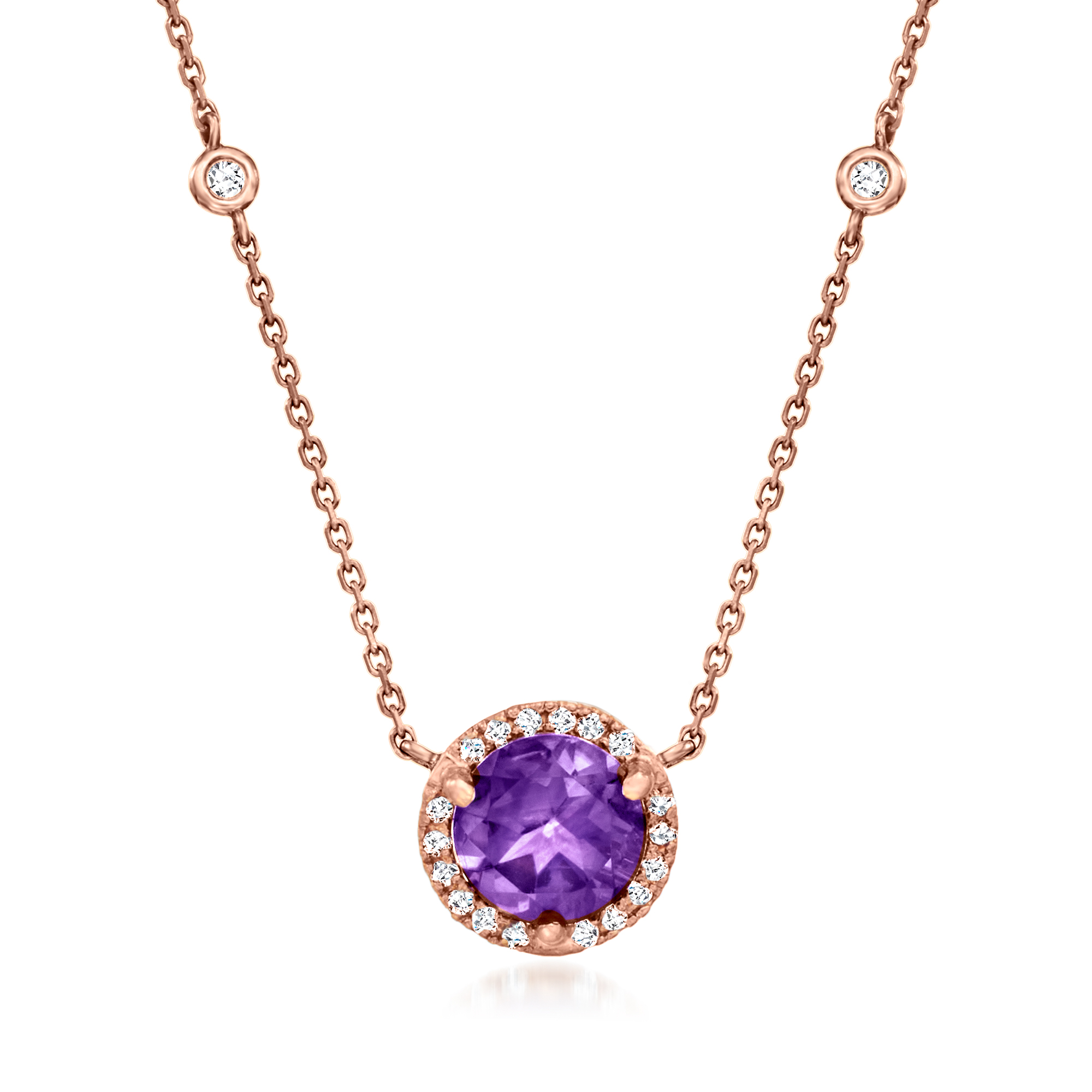 2.00 Carat Amethyst and .18 ct. t.w. Diamond Halo Pendant Necklace in 14kt Rose  Gold. 17" | Ross-Simons
