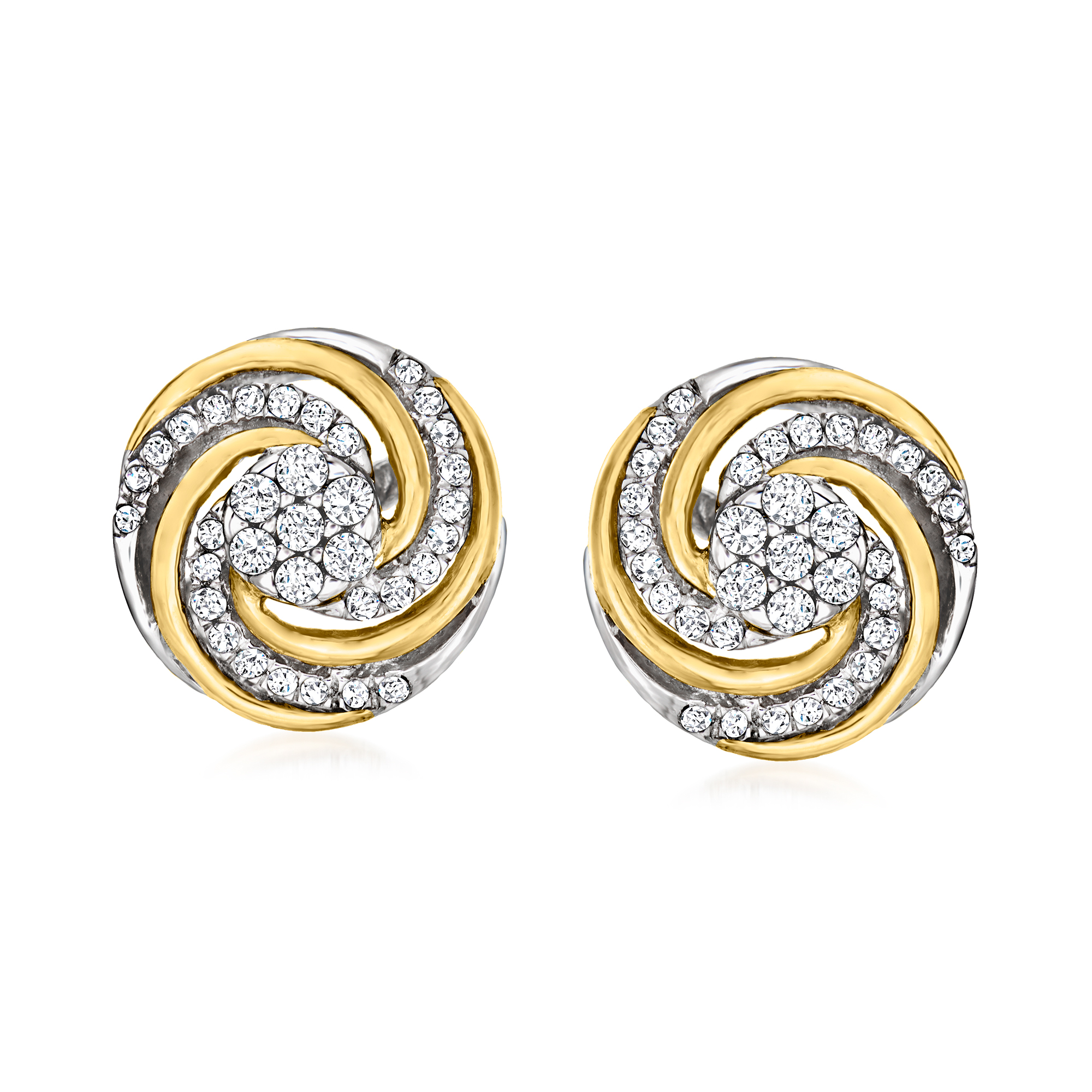 25 ct. t.w. Diamond Swirl Stud Earrings in Sterling Silver and 14kt Yellow  Gold | Ross-Simons