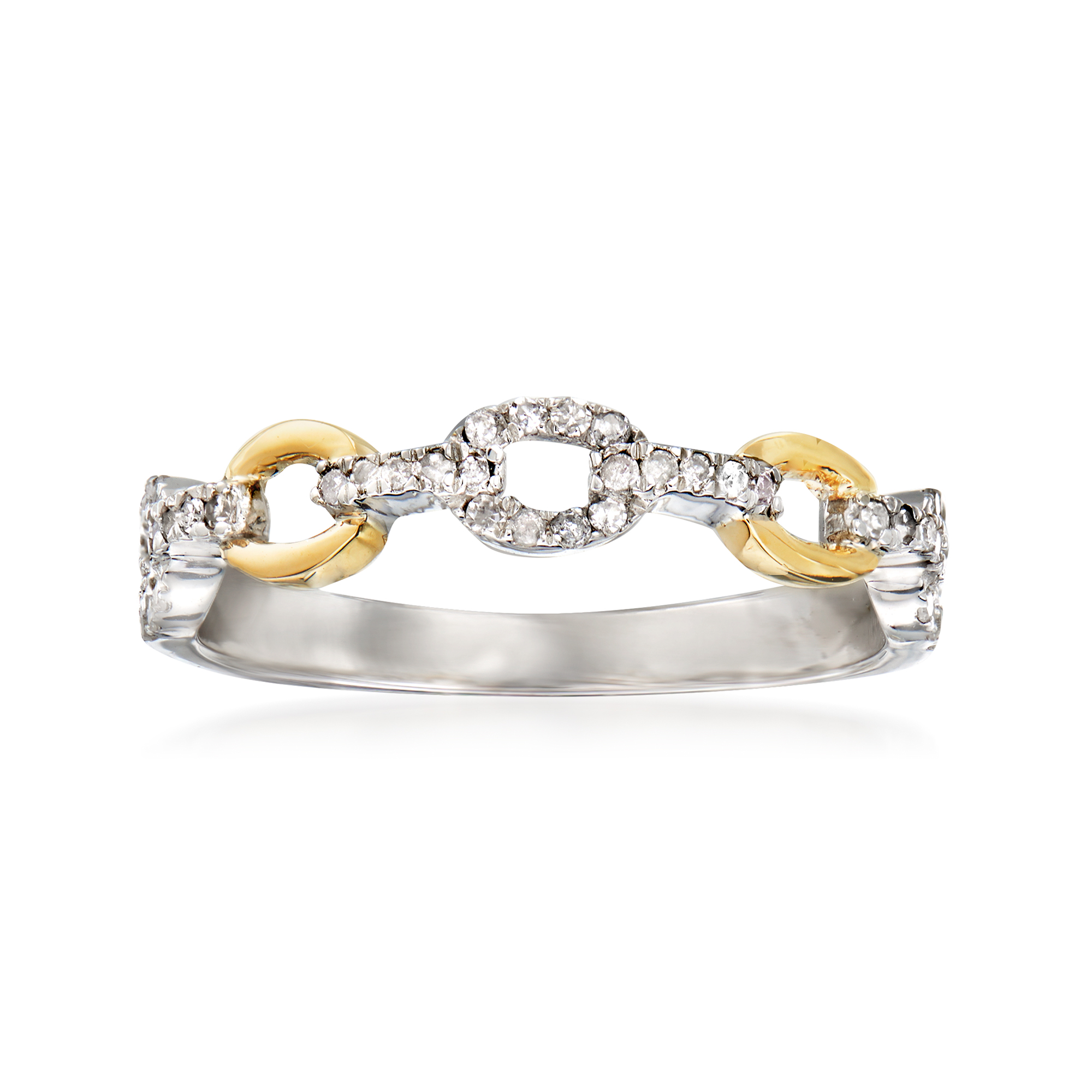 20 ct. t.w. Diamond Paper Clip Link Ring in Sterling Silver and 14kt Yellow  Gold | Ross-Simons