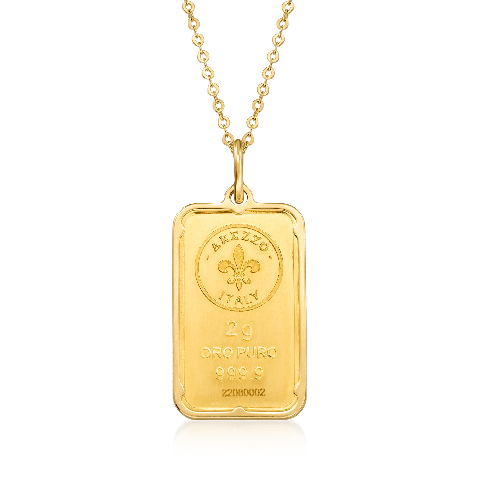 Italian 24kt Yellow Gold Fleur-De-Lis Two-Gram Ingot Pendant Necklace with  14kt Yellow Gold Frame | Ross-Simons
