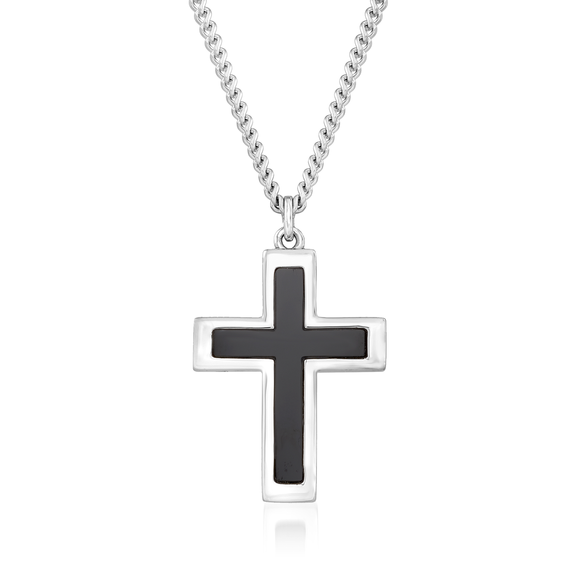 Men's Black Onyx and Sterling Silver Cross Pendant Necklace. 24" |  Ross-Simons