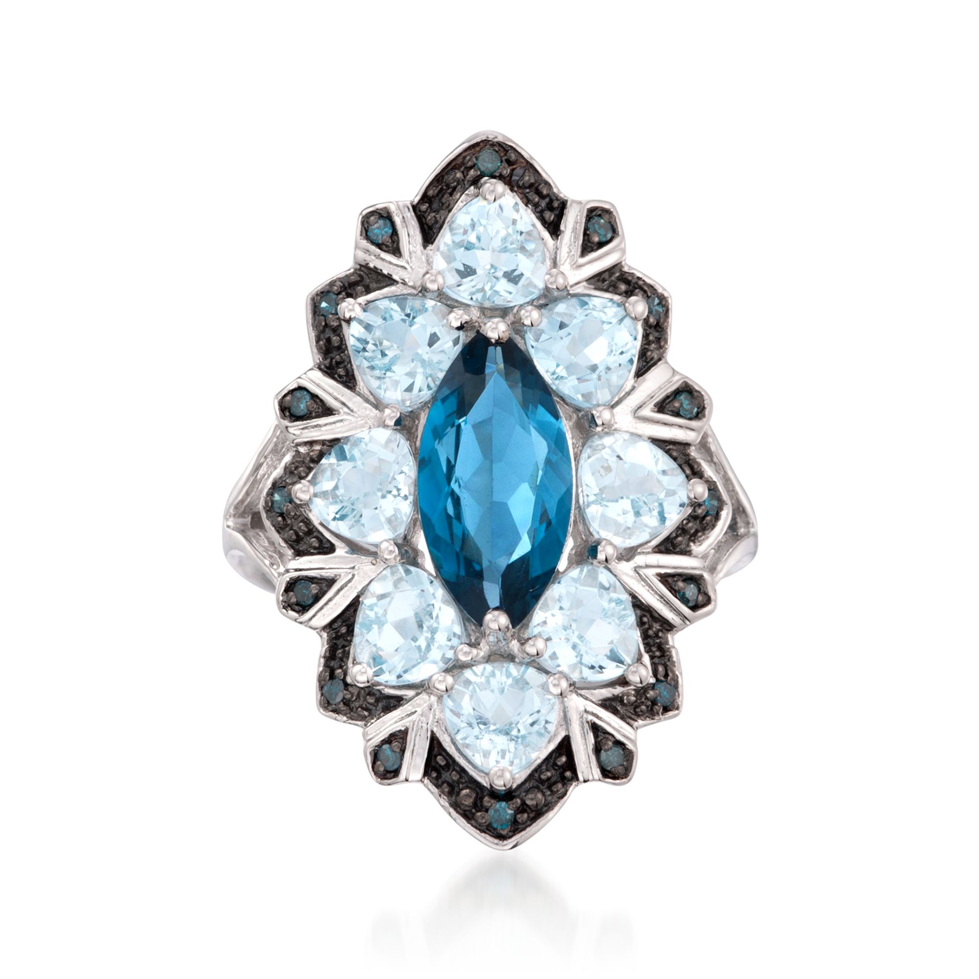 2.20 Carat London Blue Topaz and 2.50 ct. t.w. Aquamarine Ring with Blue  Diamonds in Sterling Silver | Ross-Simons