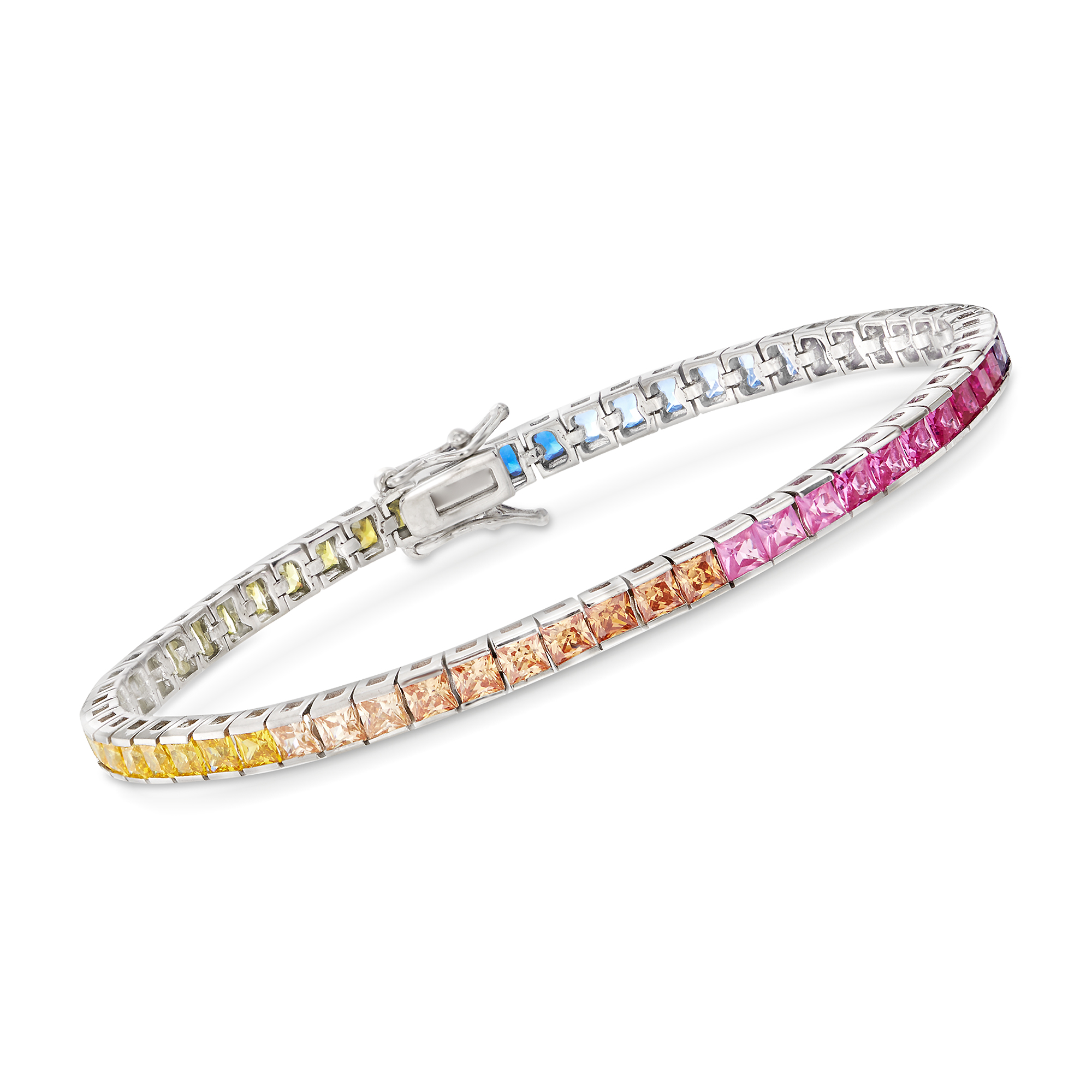8.70 ct. t.w. Princess-Cut Rainbow Simulated Sapphire Tennis Bracelet in  Sterling Silver | Ross-Simons