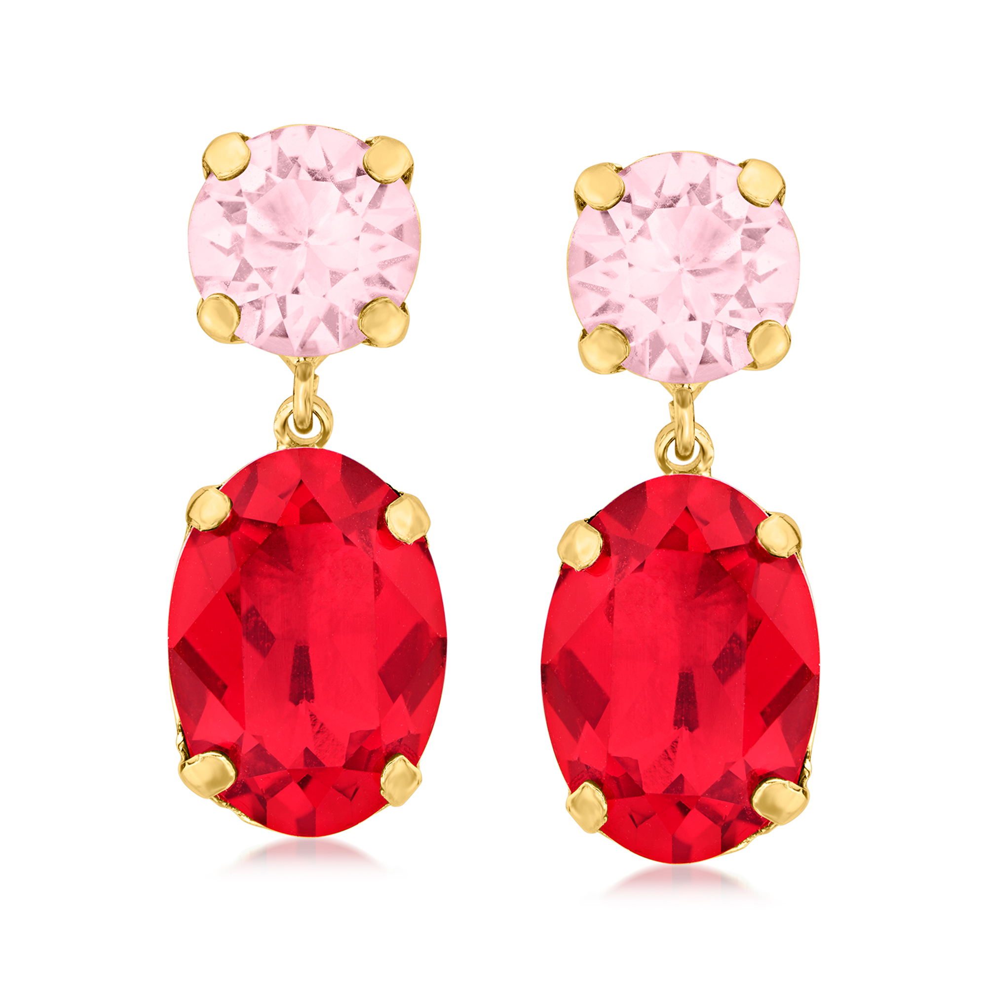 Italian Pink and Red Swarovski Crystal Drop Earrings in 18kt Gold Over  Sterling | Ross-Simons