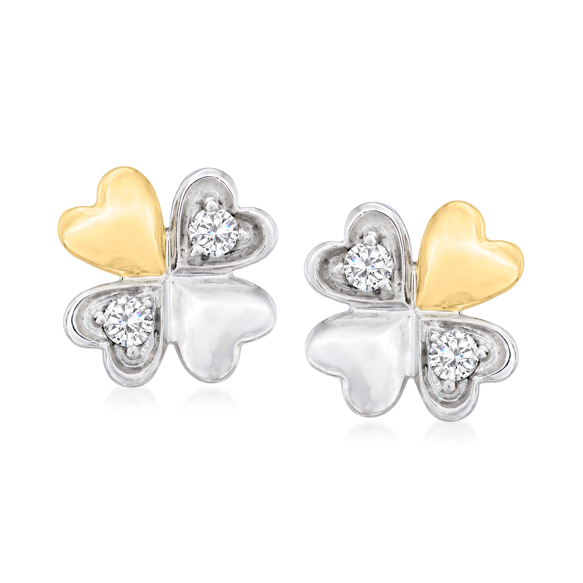 Diamond-Accented Four-Leaf Clover Earrings in Platinum and 14kt Yellow Gold  | Ross-Simons