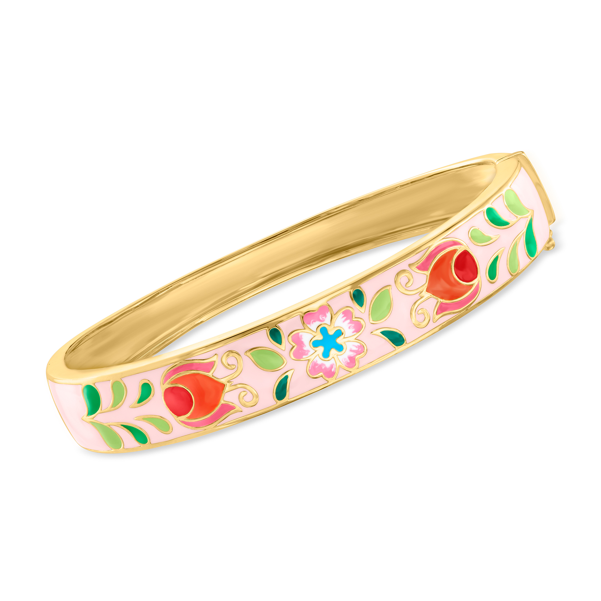 Pink and Multicolored Enamel Floral Bangle Bracelet in 18kt Gold Over  Sterling | Ross-Simons