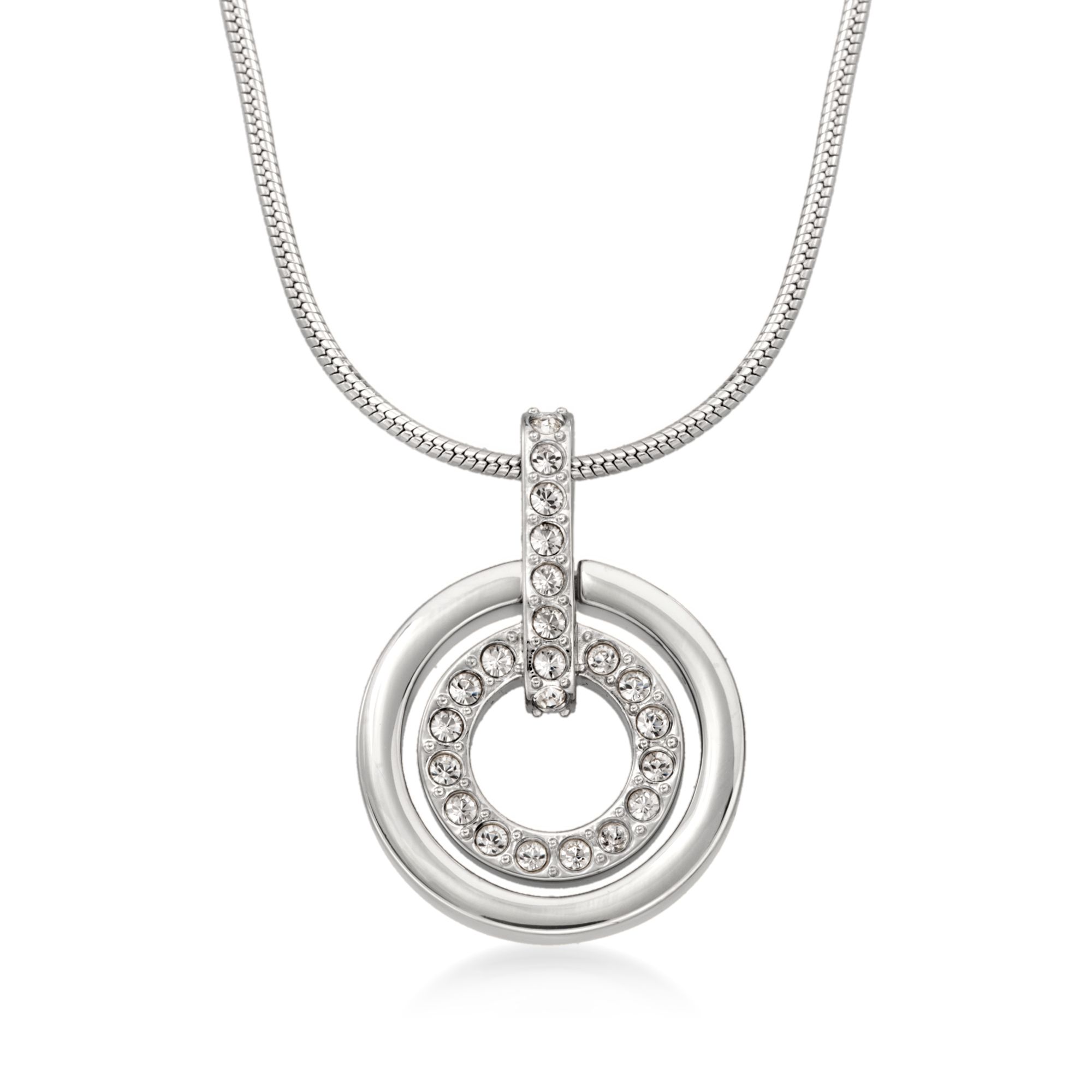 Swarovski Crystal Double Circle Pendant Necklace in Silvertone. 16.5" |  Ross-Simons