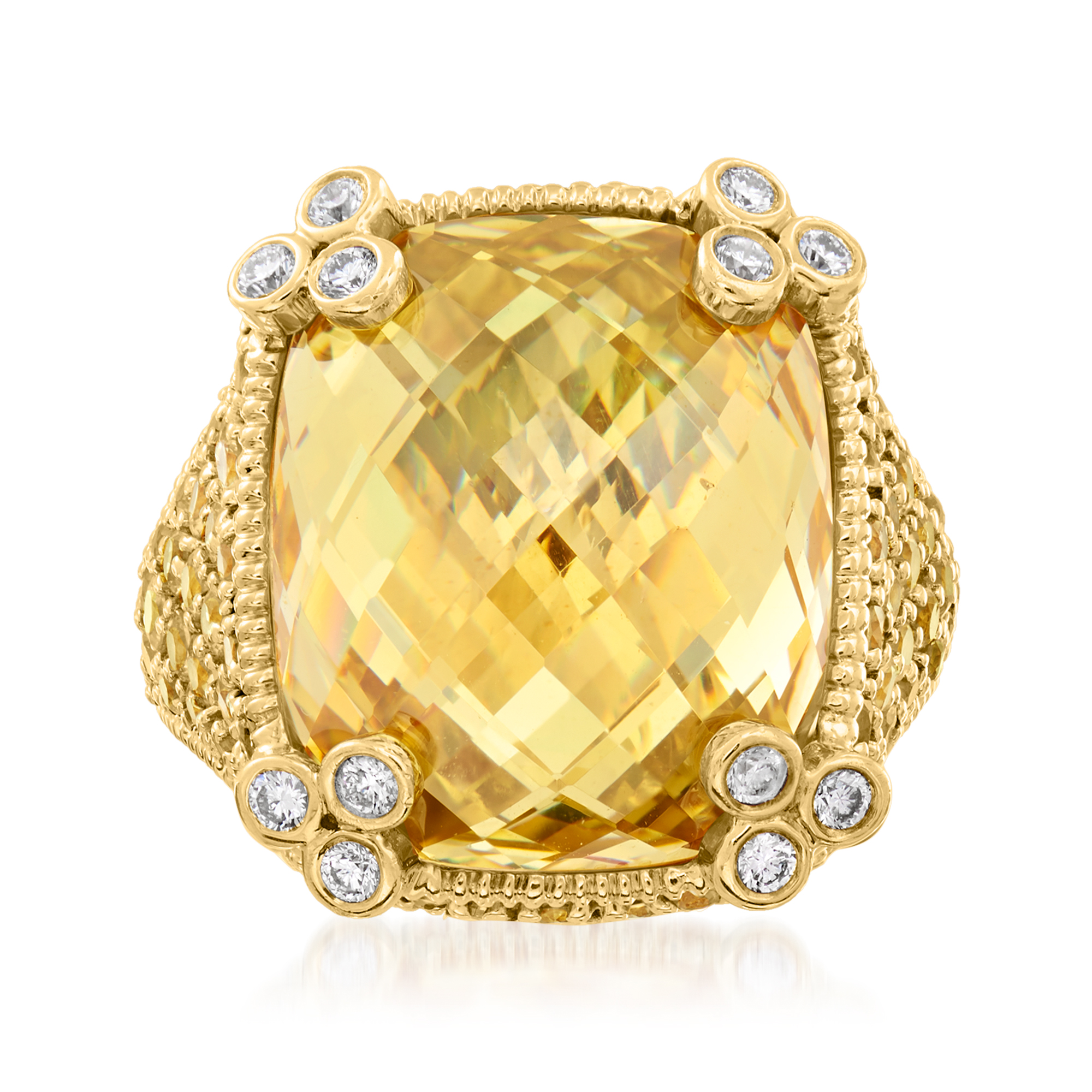 C. 1990 Vintage Judith Ripka 14.00 Carat Citrine Ring with 2.50 ct. t.w.  Yellow Sapphires and .50 ct. t.w. Diamonds in 18kt Yellow Gold | Ross-Simons