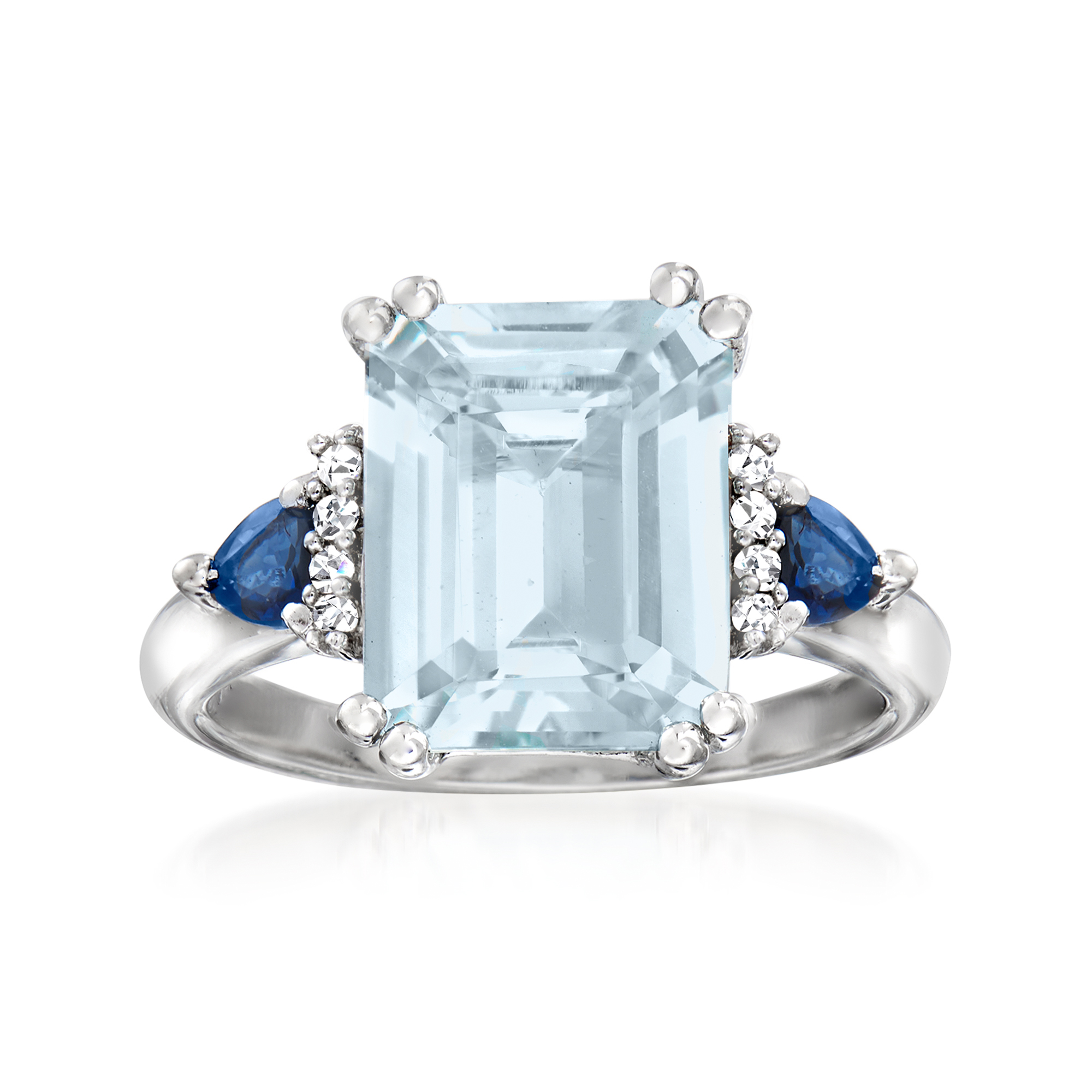 3.00 Carat Aquamarine and .30 ct. t.w. Sapphire Ring with Diamond Accents  in Sterling Silver | Ross-Simons